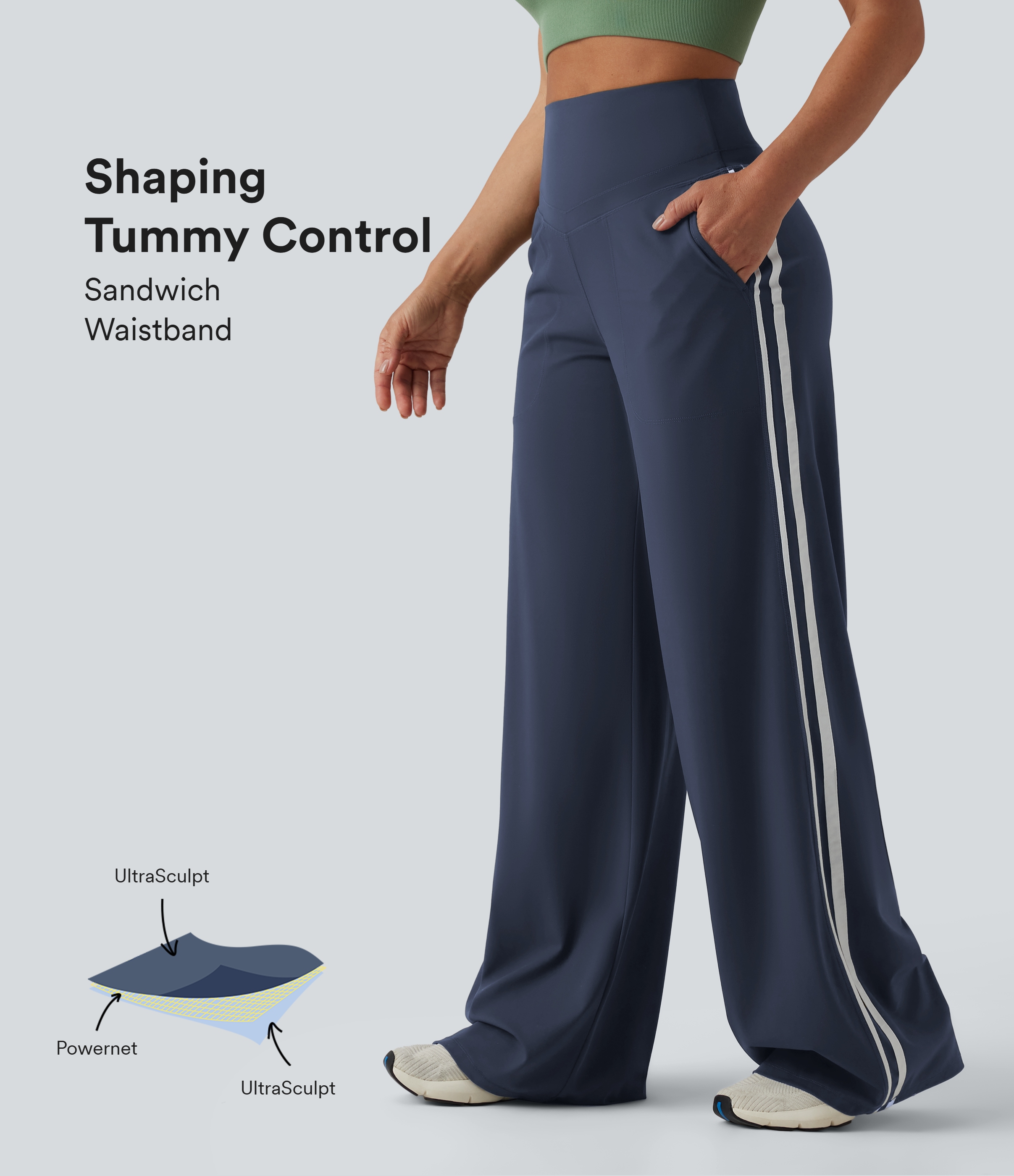 Halara UltraSculpt™ High Waisted Tummy Control Color Block Stripes Yoga Baggy Pants with Pockets