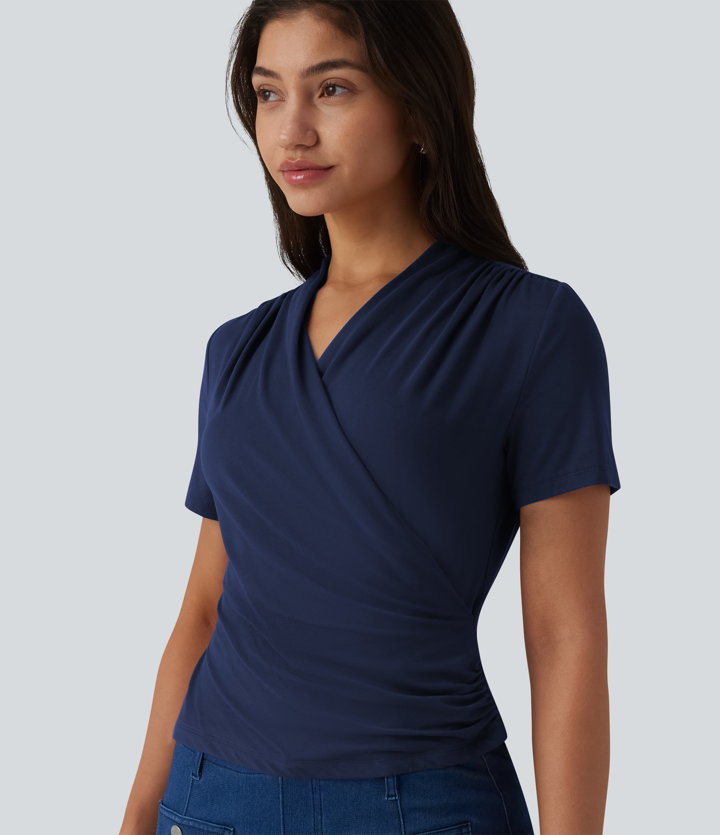 V Neck Short Sleeve Work Blouse