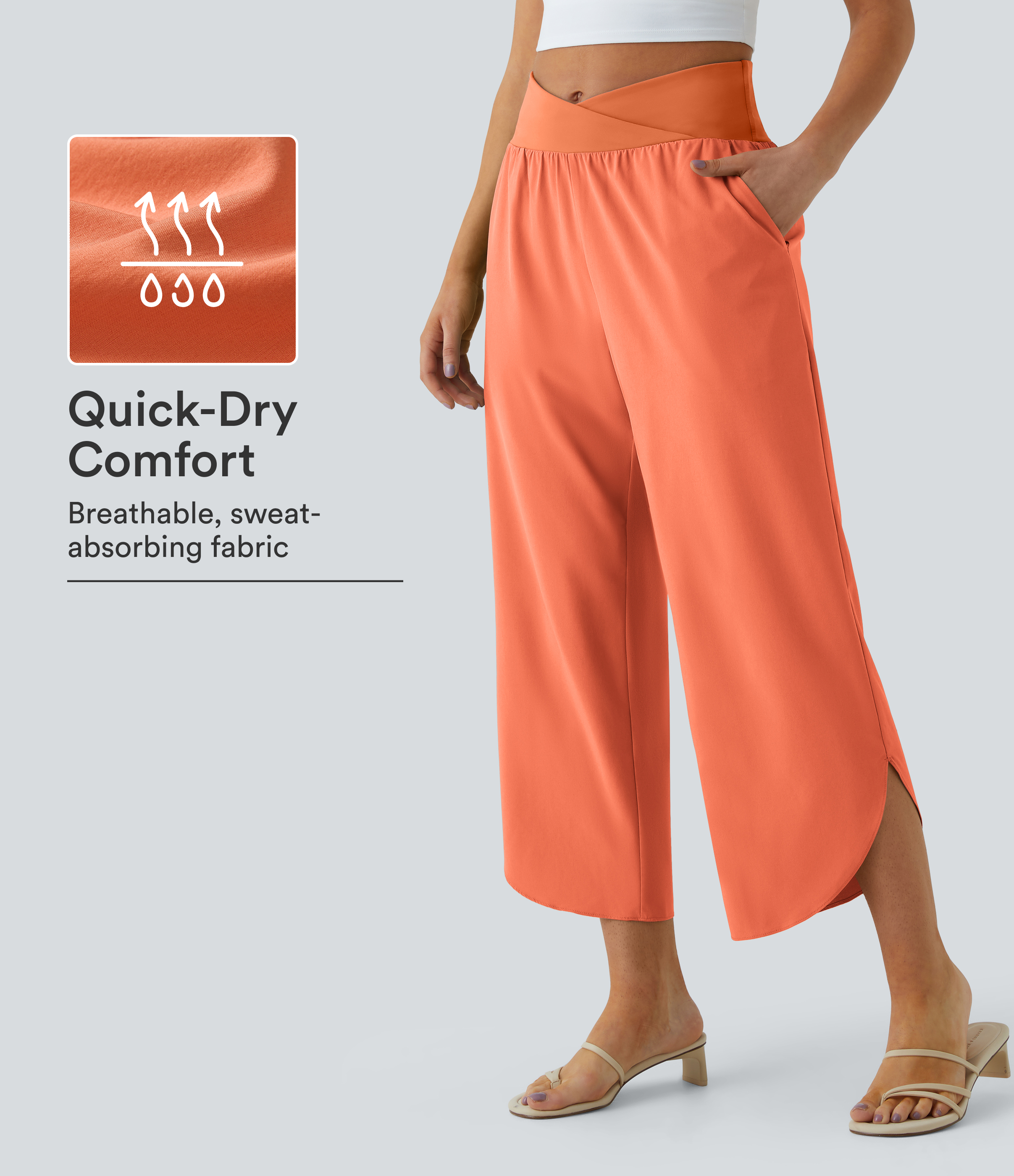 Breezeful™ High Waisted Crossover Quick Dry Resort Pants with Pockets