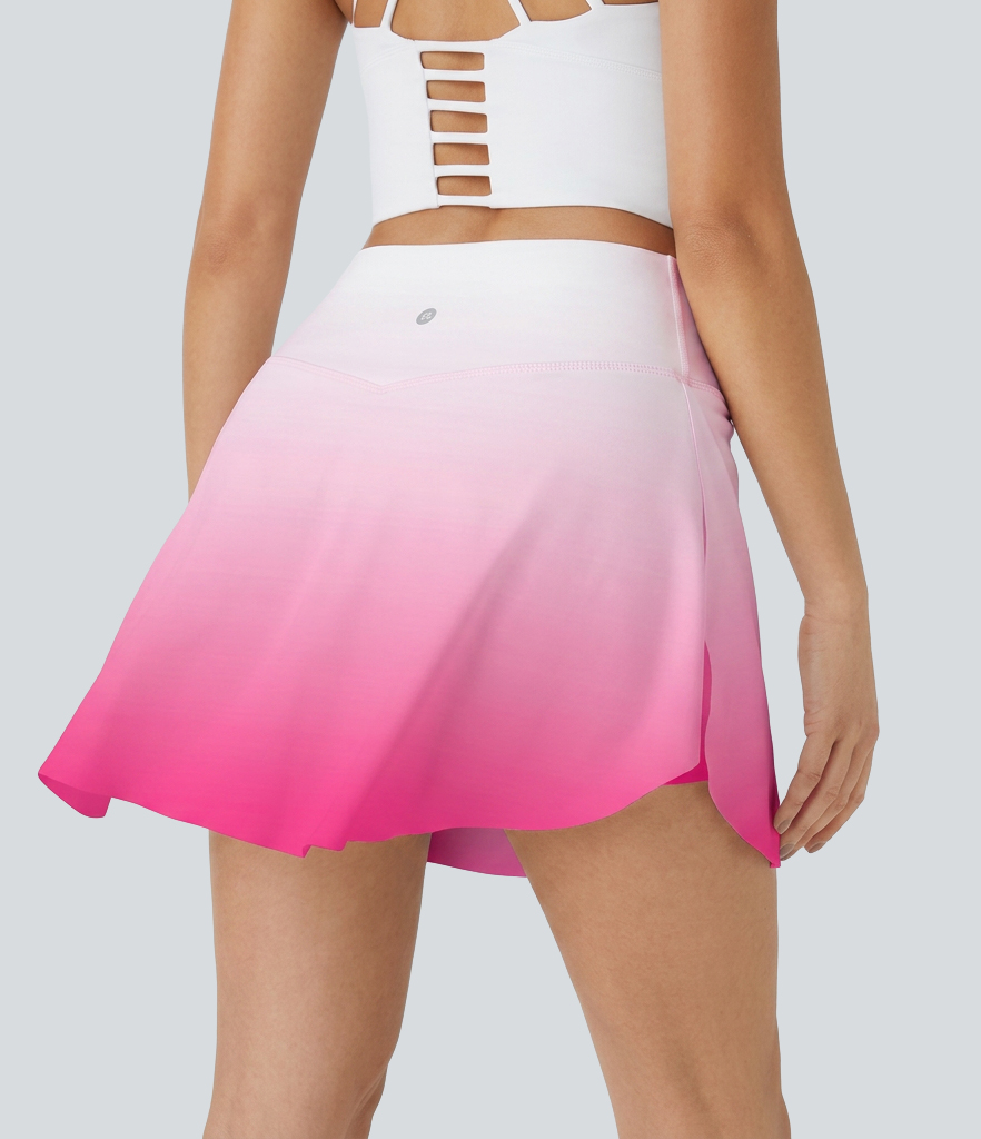 SoftlyZero™ Airy Crossover High Waisted Ombre 2-in-1 Cool Touch Tennis Skirt with Pockets-UPF50+