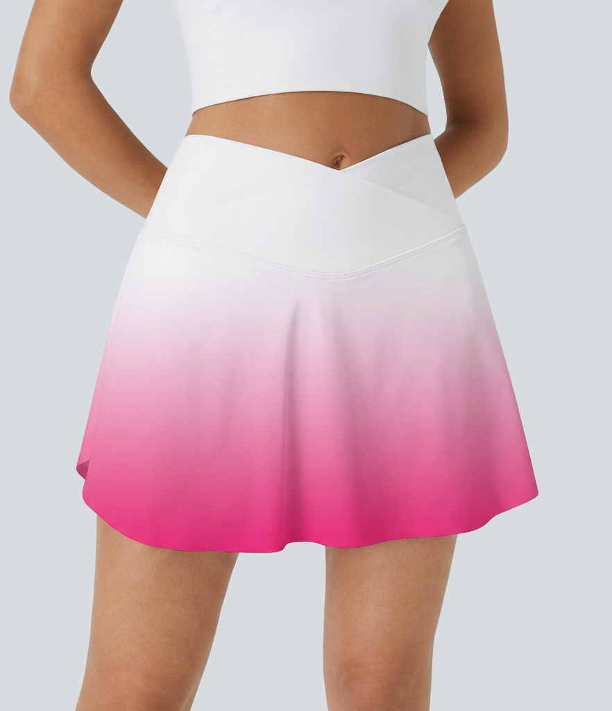 SoftlyZero™ Airy Crossover High Waisted Ombre 2-in-1 Cool Touch Tennis Skirt with Pockets-UPF50+