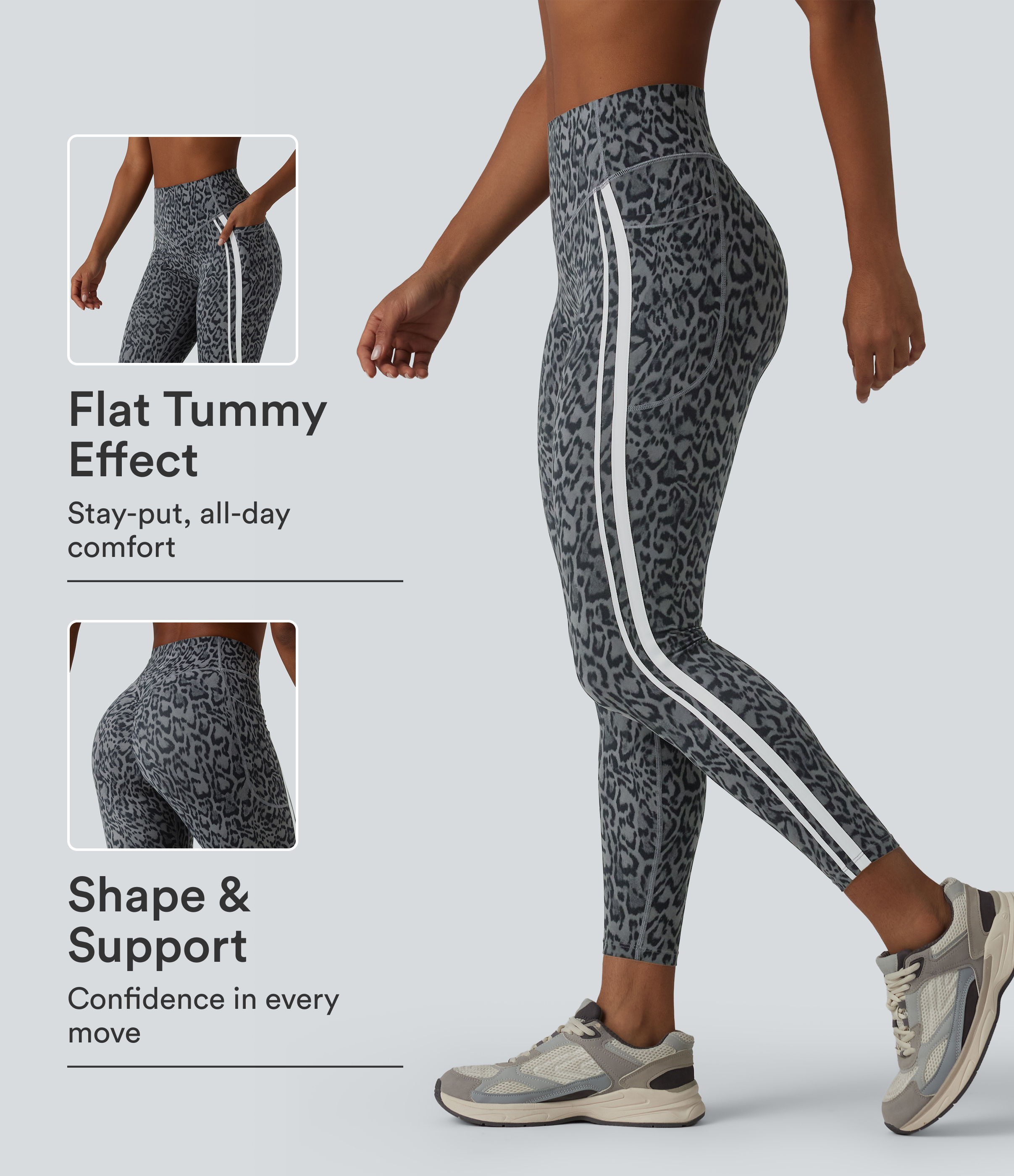 Halara UltraSculpt™ Leopard Print High Waisted Tummy Control Butt Lifting Color Block Stripes Training 7/8 Leggings with Pockets