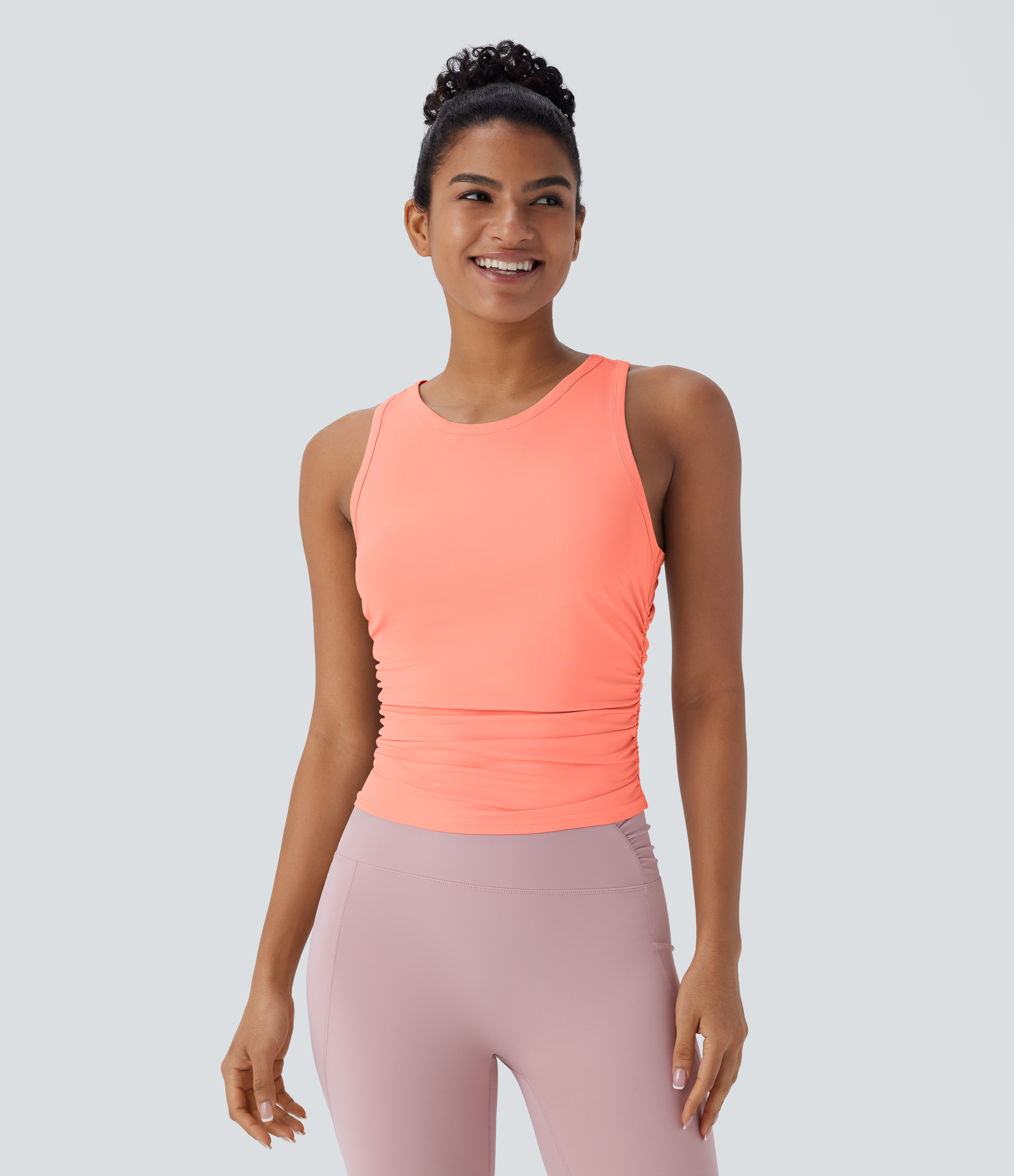 Round Neck Racerback Ruched Yoga Tank Top