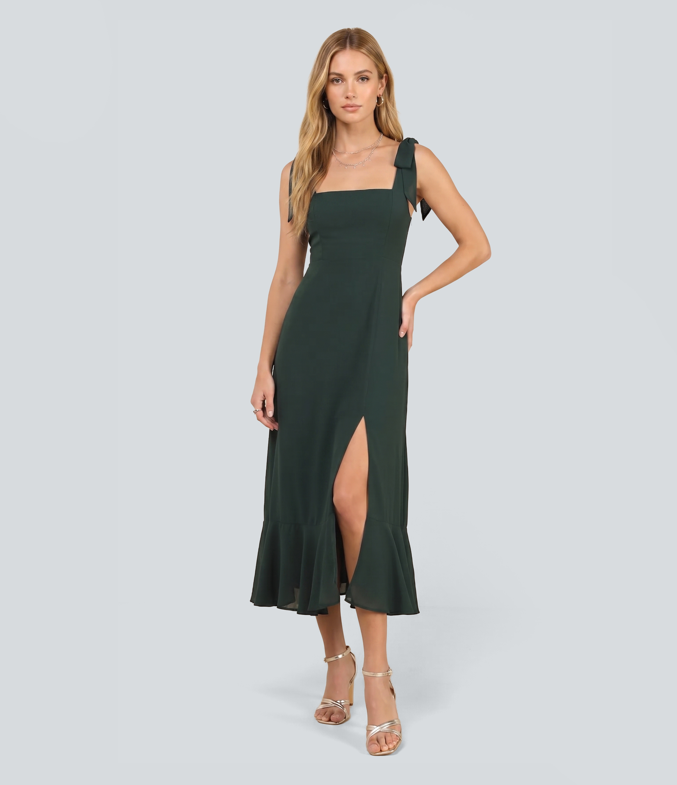 Split Ruffle Hem Midi Party Slip Chiffon Dress
