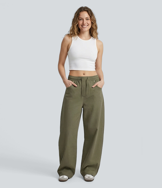 Halara Flex™ Mid Rise Drawstring Casual Baggy Jeans with Pockets