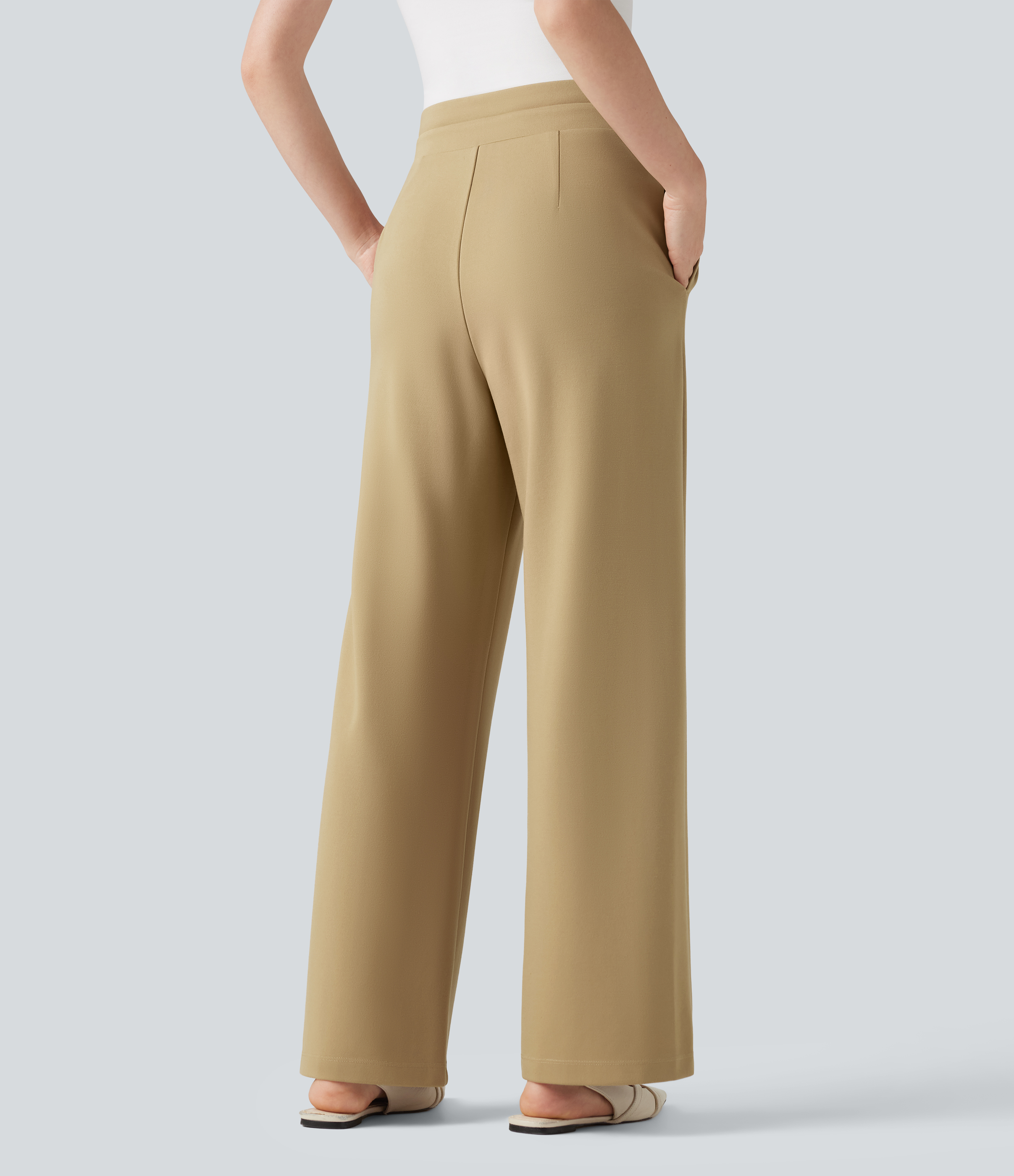 Taos Taupe Halara Flex™ magas derekú, egyenes szárú munkanadrág zsebekkel / 2