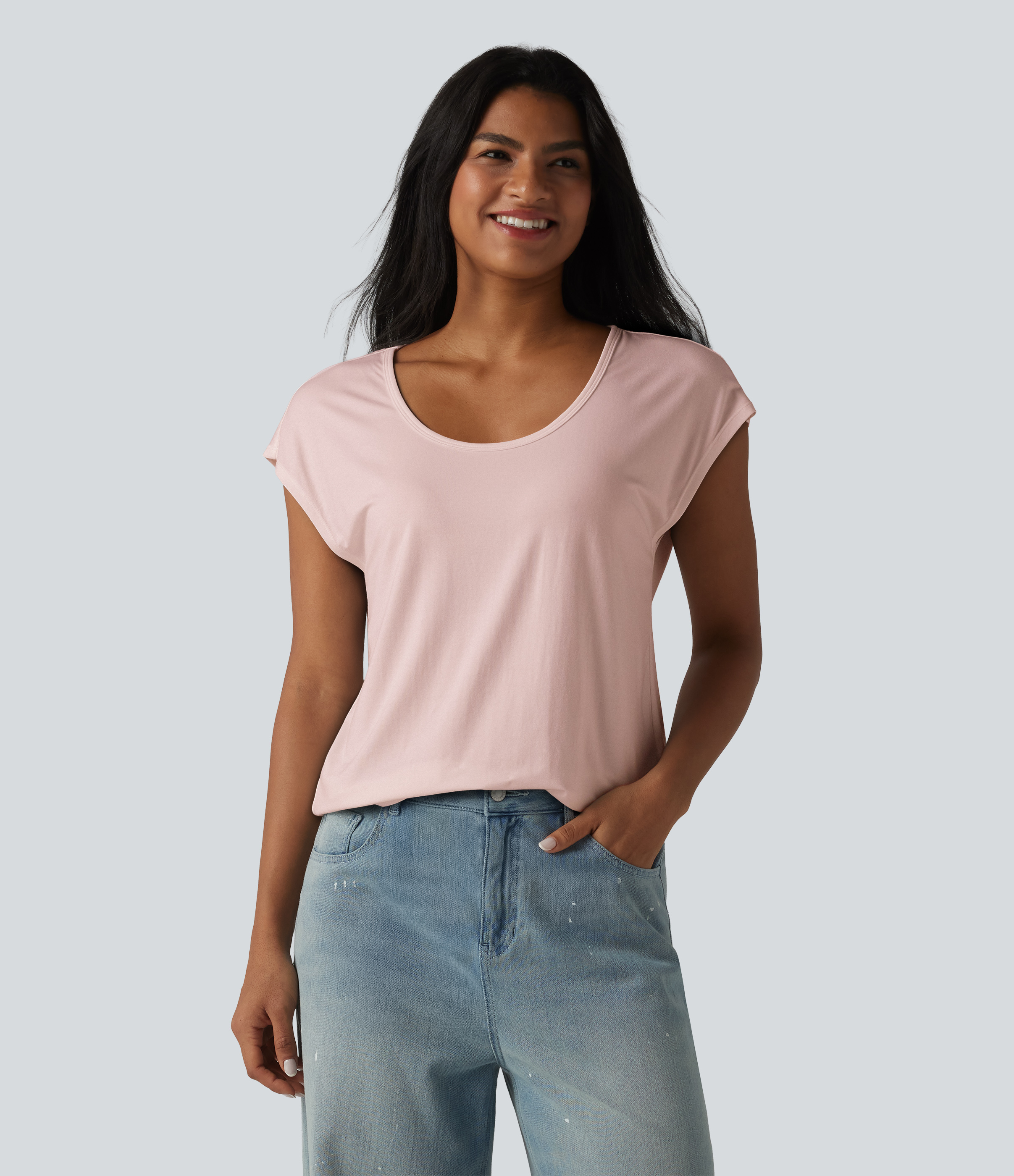 Camiseta casual de cuello en U y manga corta