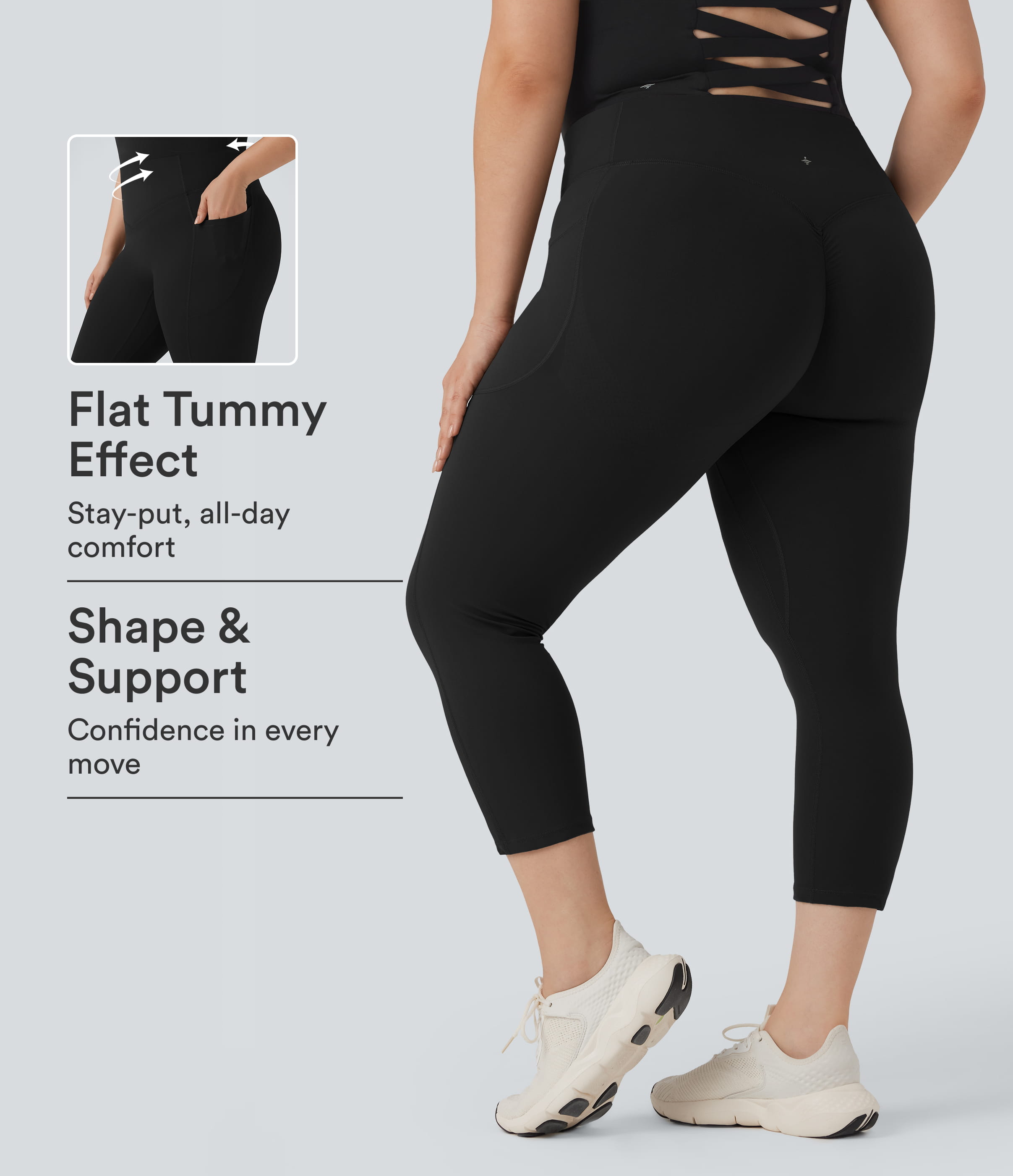 Plus Size Halara UltraSculpt™ High Waisted Scrunch Butt Lifting Tummy Control Capri Training Leggings with Pockets