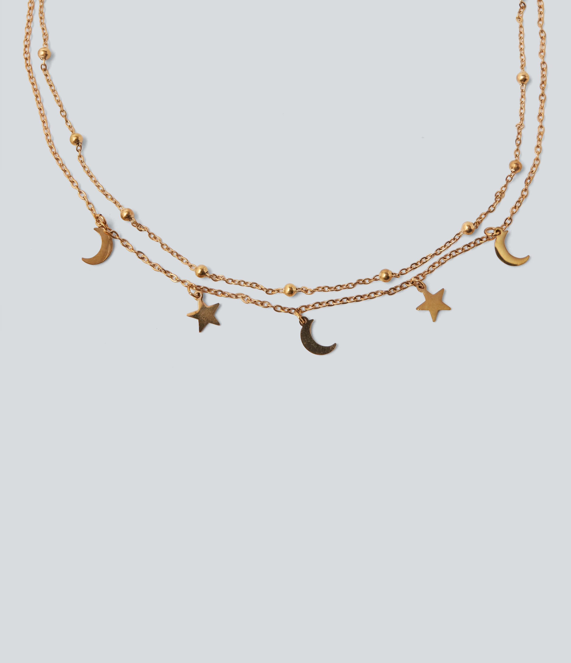 Gold Star and Moon Necklace Set / 2