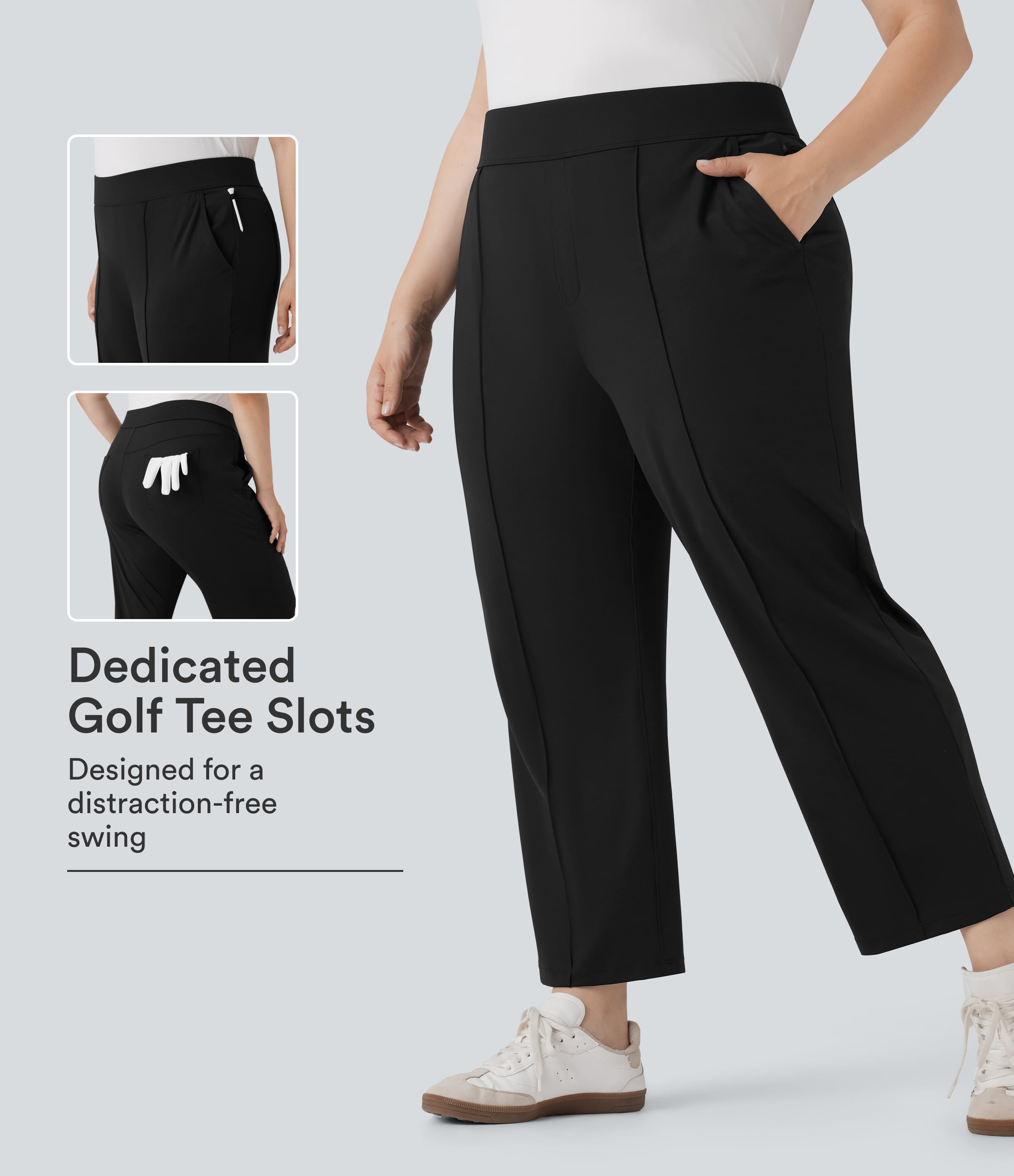 High Waisted Pockets Straight Leg Quick Dry Golf Plus Size Pants-Golf Tee-UPF40+