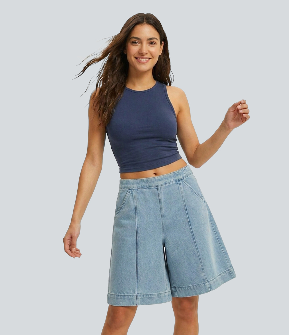 Halara Flex™ Denim Mid Rise Casual Baggy Shorts with Pockets