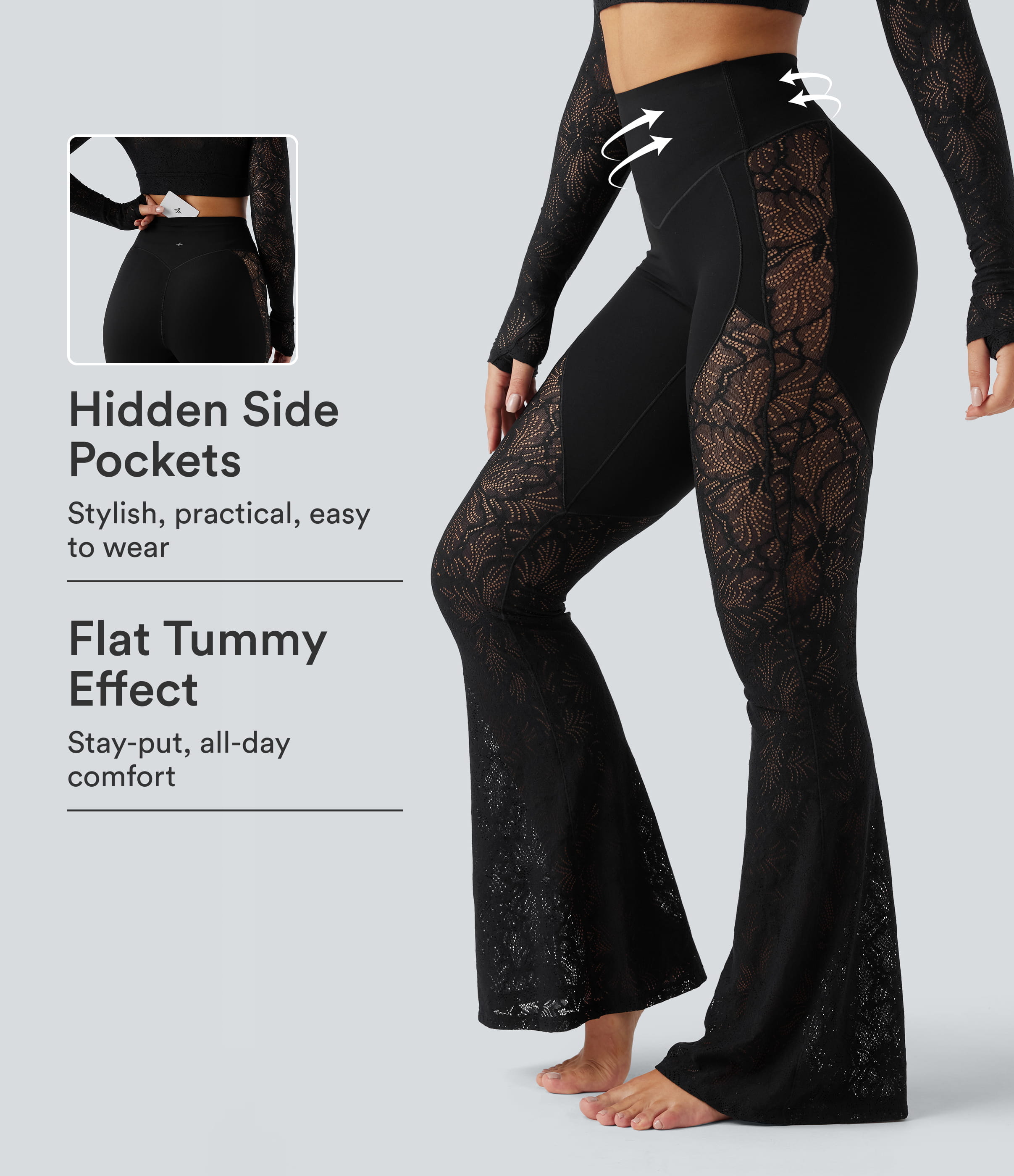 Halara UltraSculpt™ High Waisted Tummy Control Contrast Lace Yoga Flare Leggings with Pocket