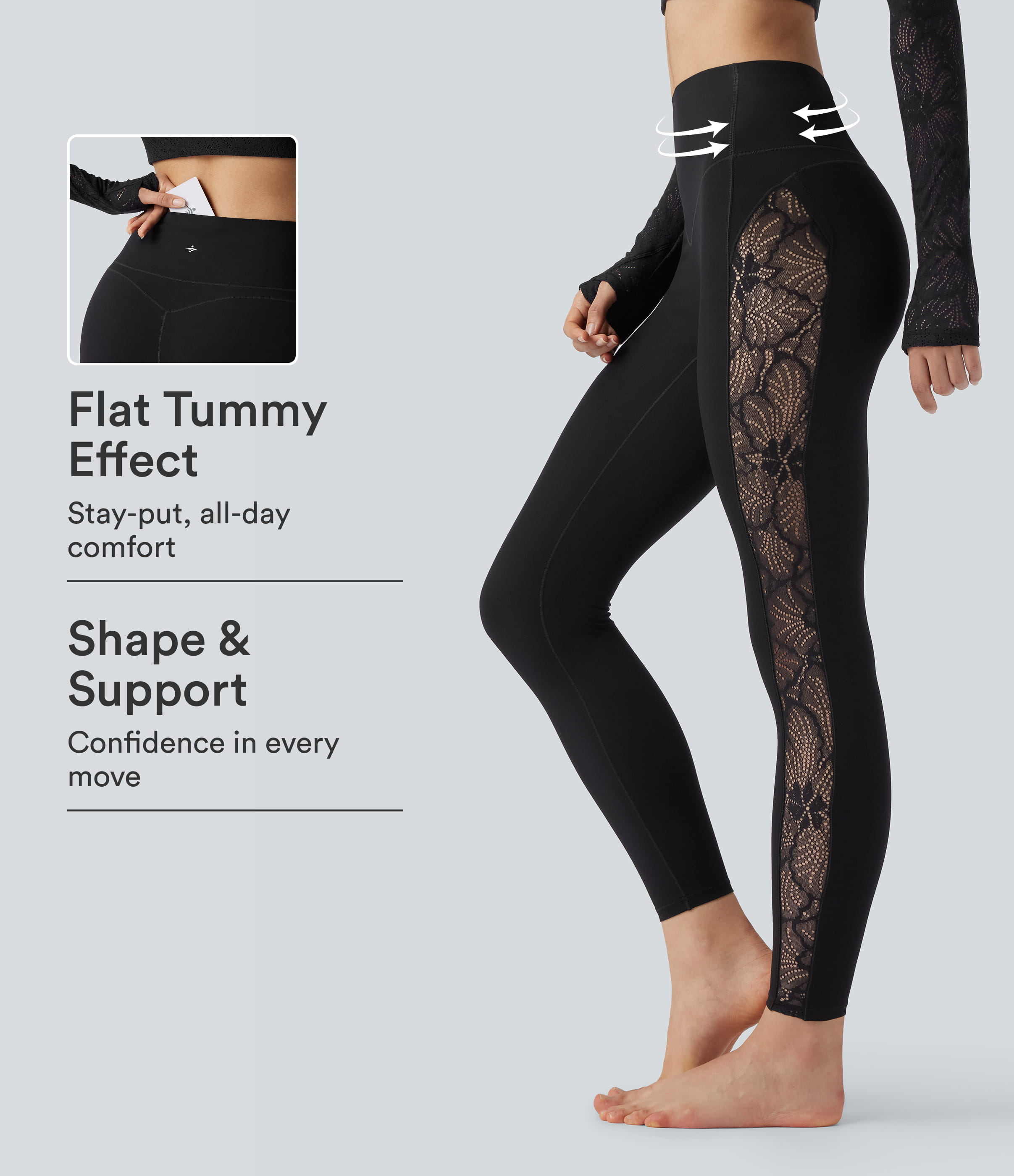 Halara UltraSculpt™ High Waisted Tummy Control Contrast Lace Yoga Leggings with Pocket