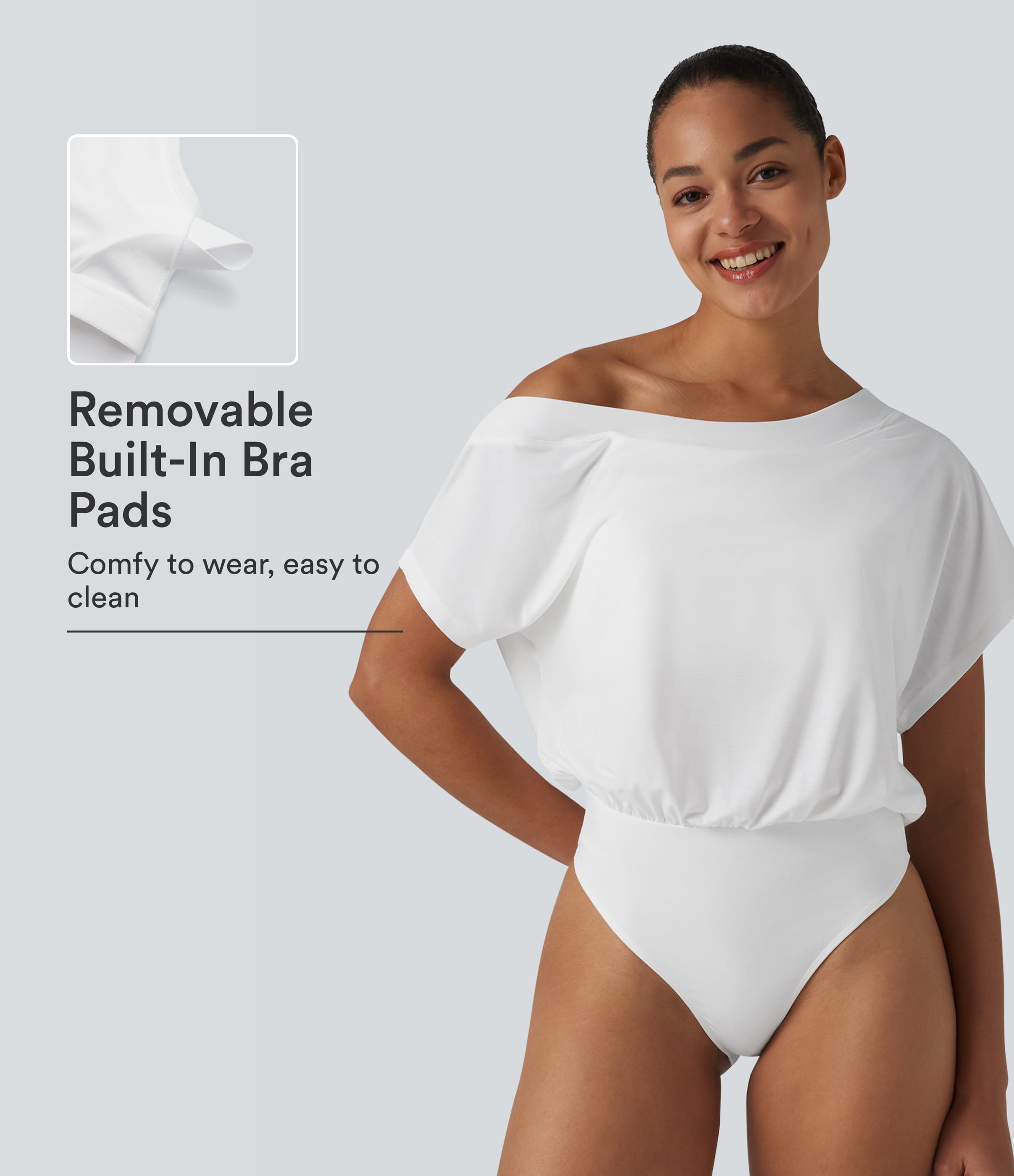 One Shoulder Built-in Bra Short Sleeve Quick Dry Casual Bodysuit