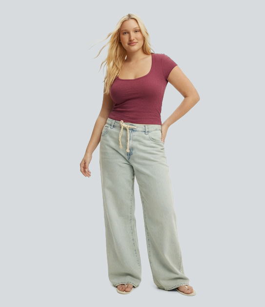 Halara Flex™ Mid Rise Drawstring Casual Plus Size Jeans with Pockets