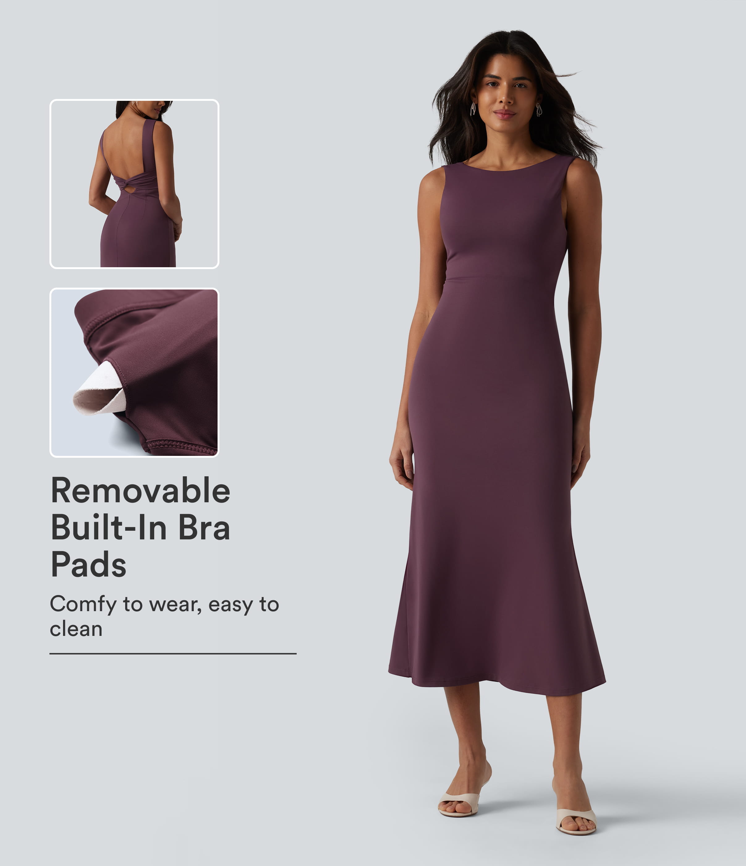 Boat Neck Built-in Bra Sleeveless Midi Dress