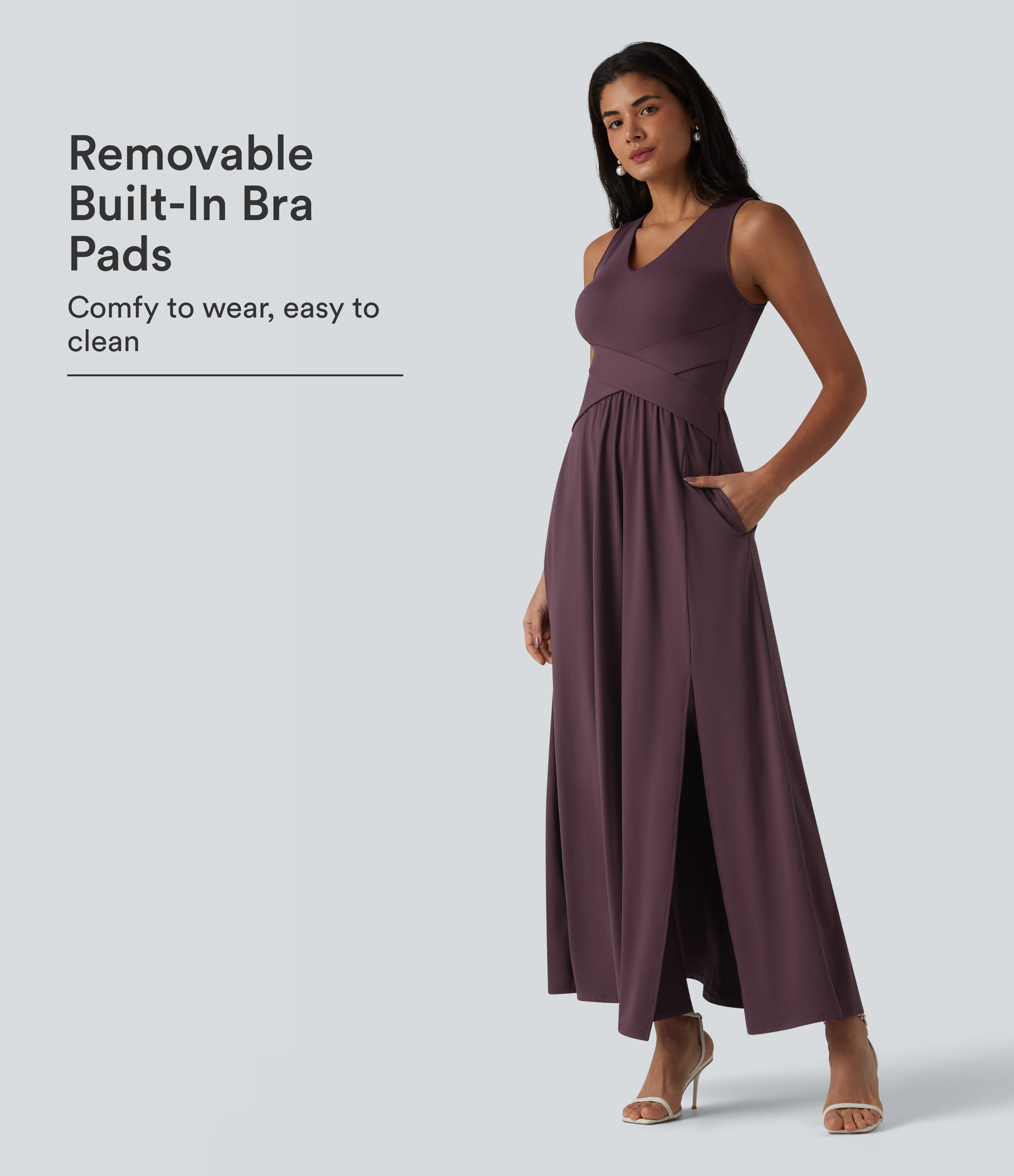 V Neck Sleeveless Maxi Dress with Pockets