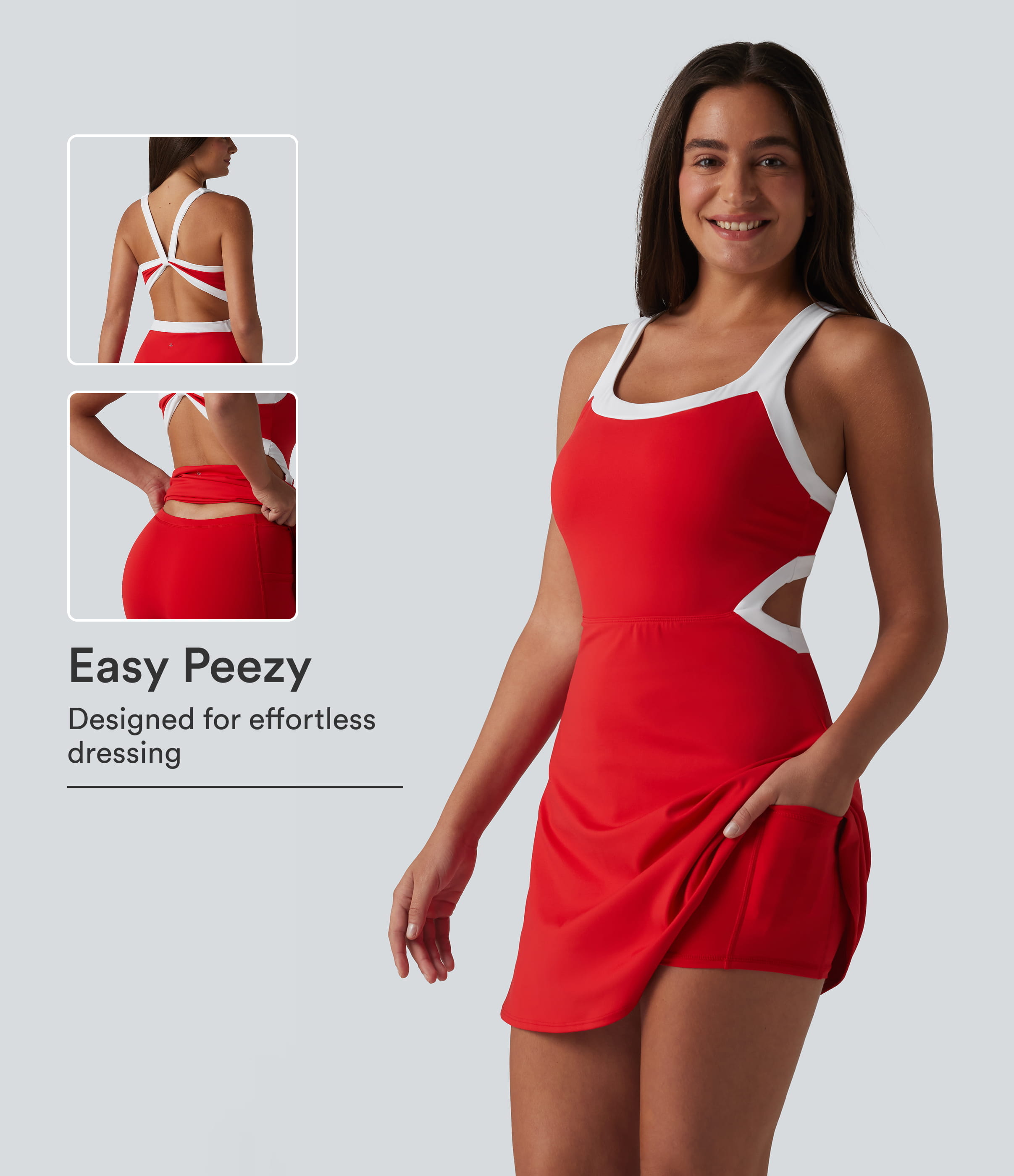 Softlyzero™ Airy Built-in Bra 2-in-1 Color Block Cool Touch Mini Tennis Active Dress with Pockets-Easy Peezy Edition