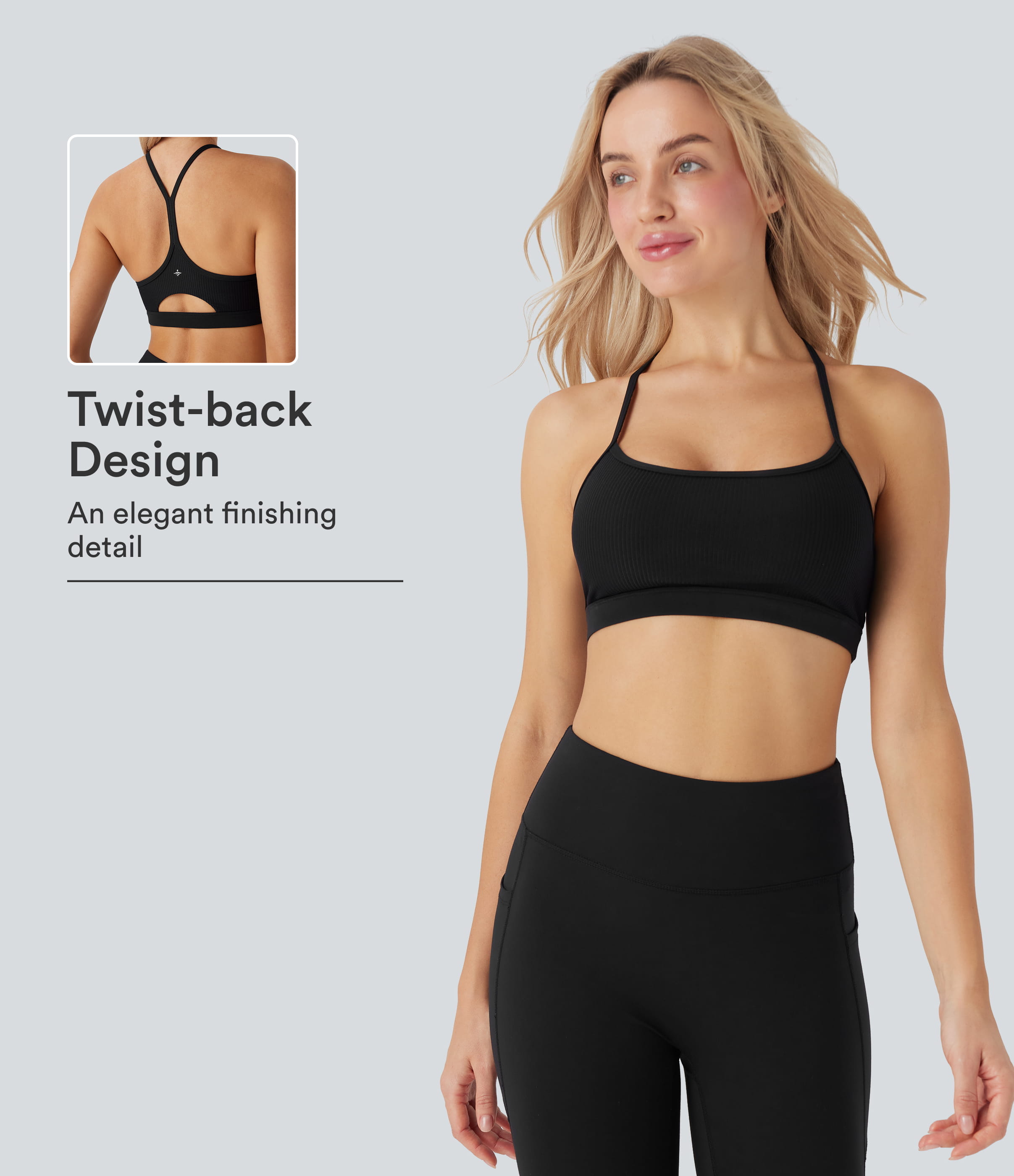 Ribbed Low Support Cut Out Yoga Sports Bra A-D Cups