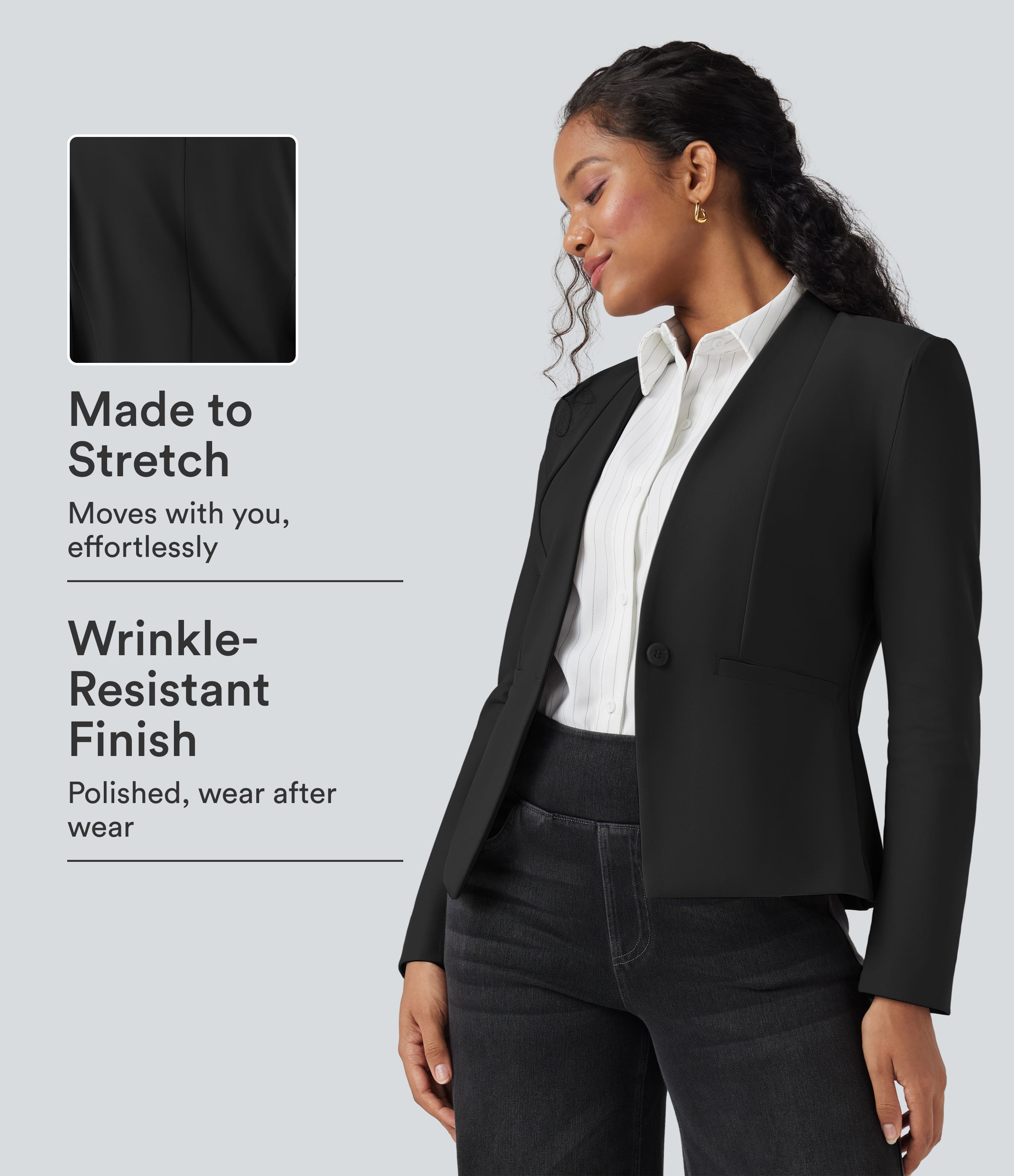Long Sleeve Twill Slim Work Blazer with Pockets