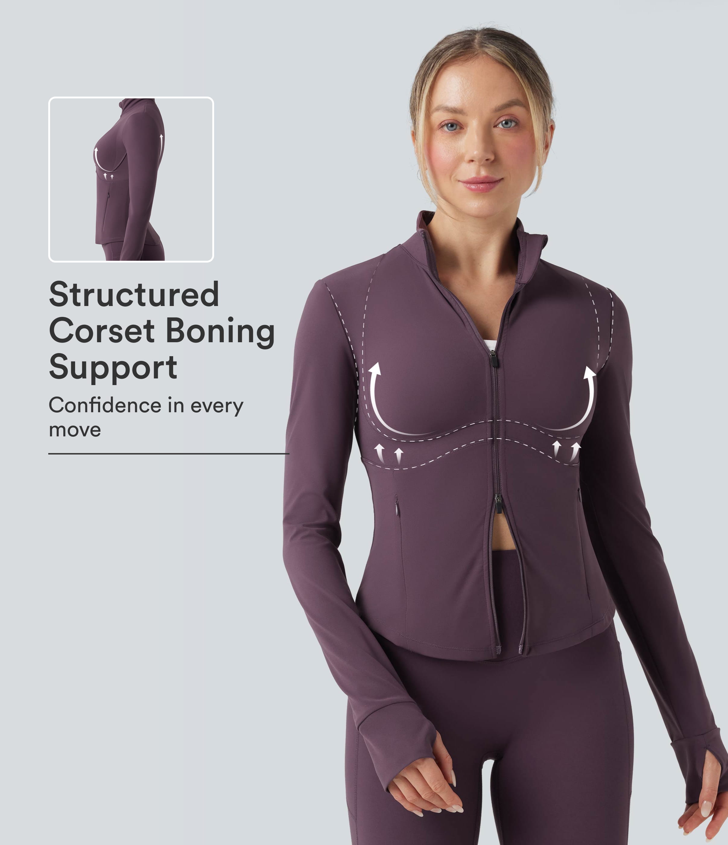 Halara UltraSculpt™ Mock Neck Push-Up Long Sleeve Thumb Hole Yoga Jacket with Pockets