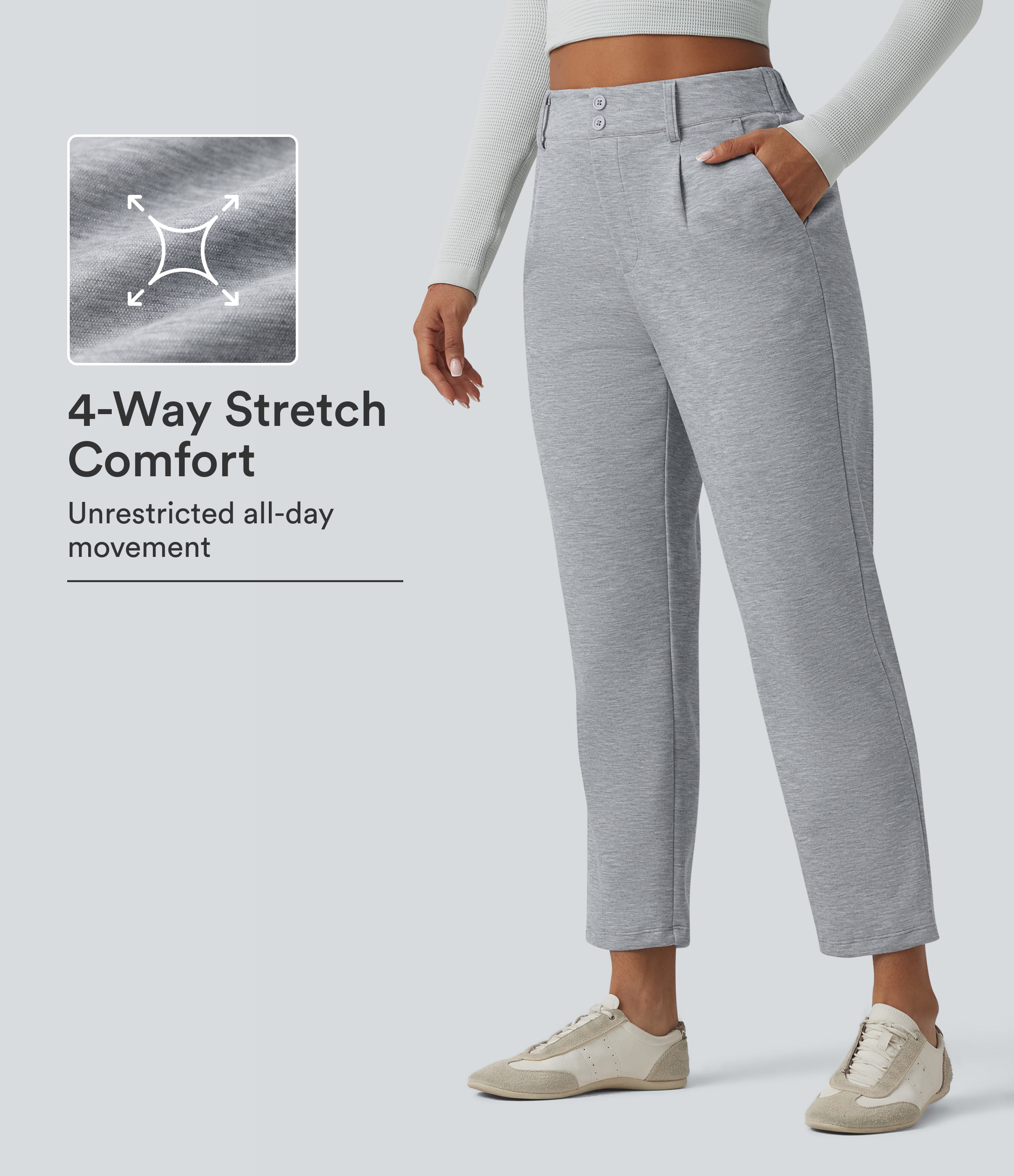 SpacerTek™ High Waisted Casual Tapered Pants with Pockets