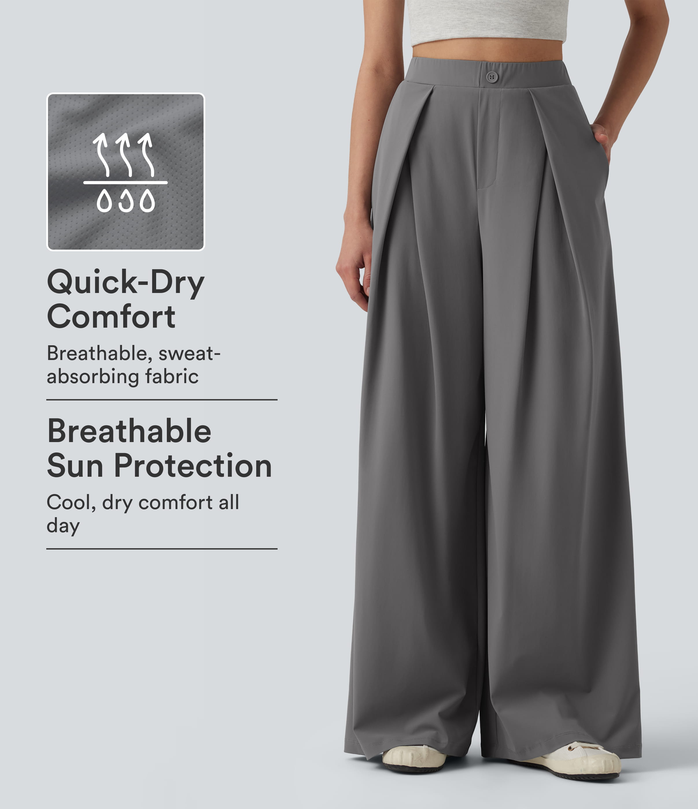 High Waisted Wide Leg Baggy Quick Dry Cool Touch Casual Pants with Pockets-UPF40+