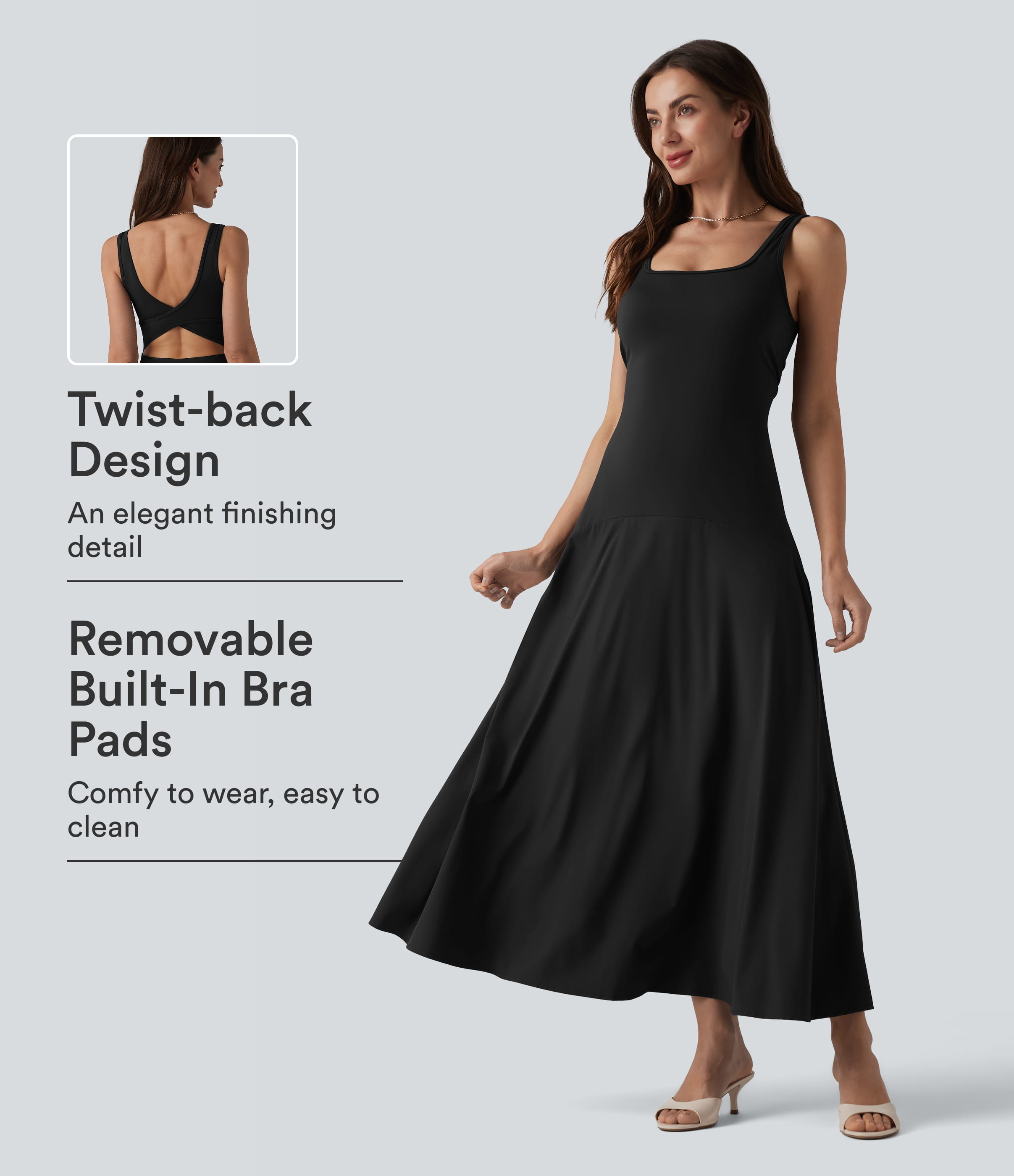 Crisscross Backless Square Neck Sleeveless Flowy Midi Bridesmaid And Wedding Guest Dress