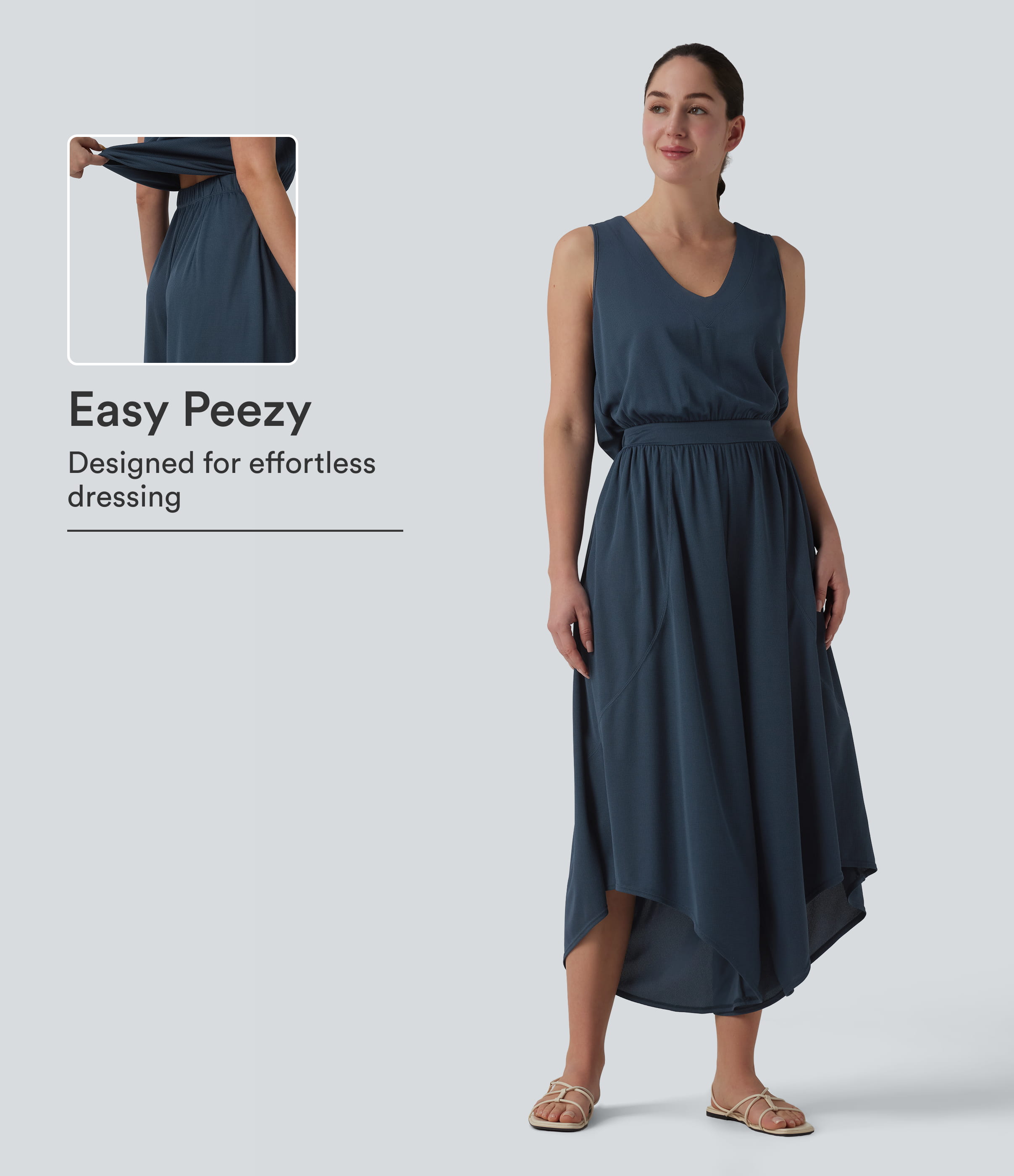 V Neck Flowy Waffle Casual Jumpsuit with Pockets-Easy Peezy Edition