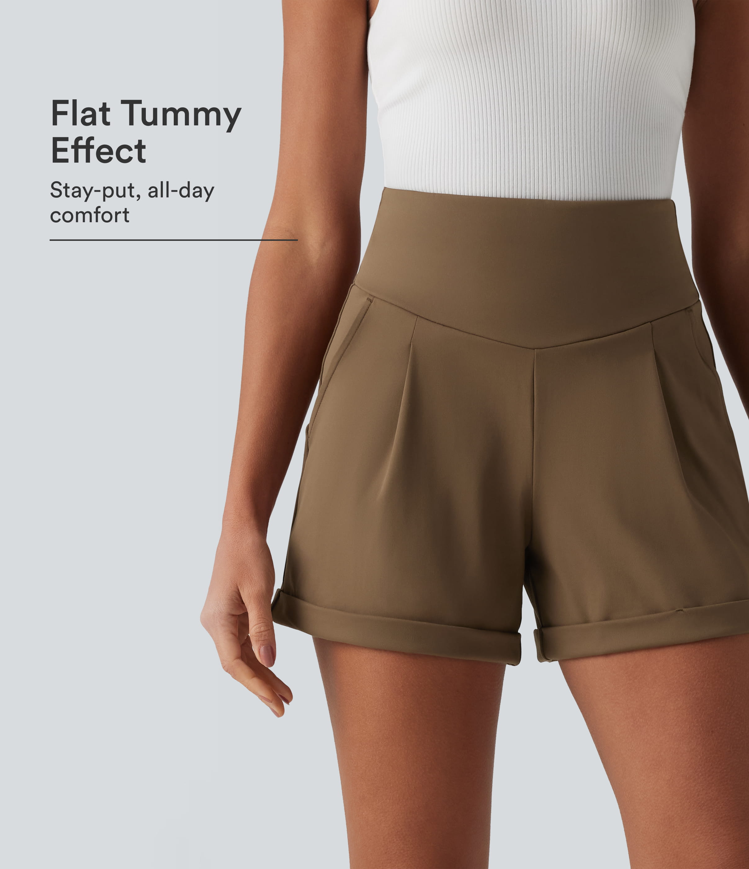 DayStretch High Waisted Tummy Control Work Shorts 4'' with Pockets