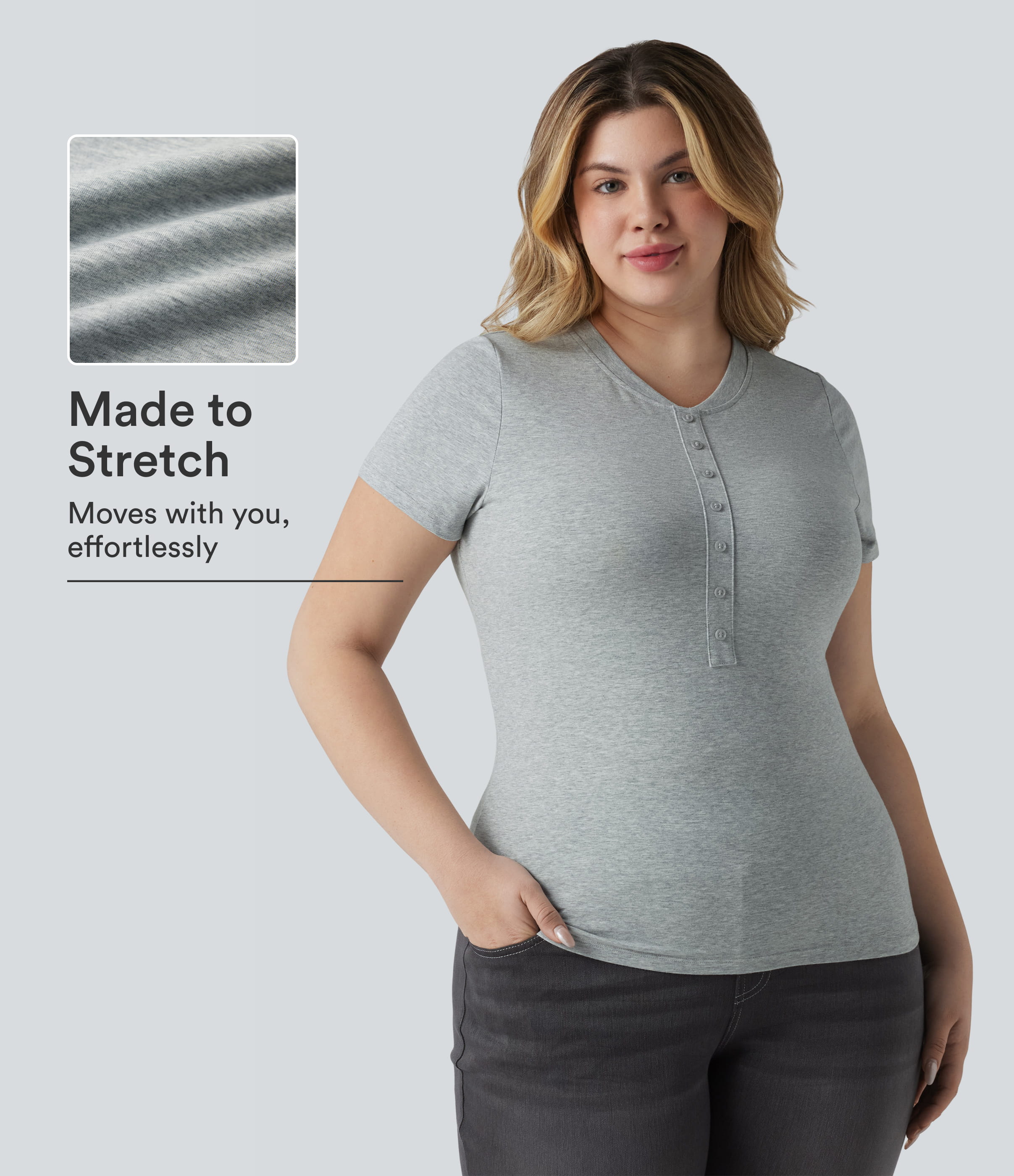 Halara Cotton Jersey Henley Short Sleeve Ultra-slim Casual Plus Size T-Shirt