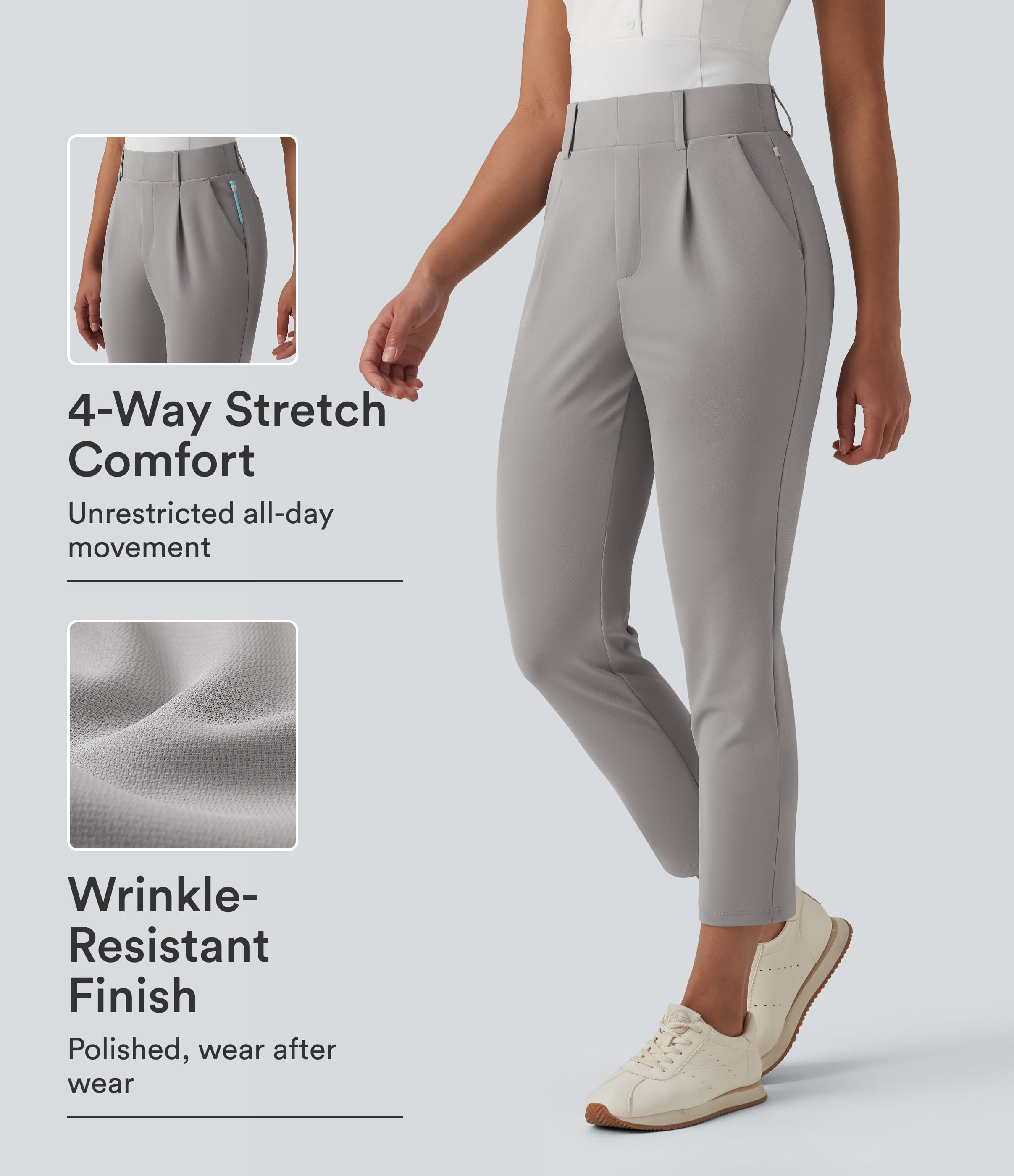 High Waisted Tapered Crepe Golf Pants with Pockets