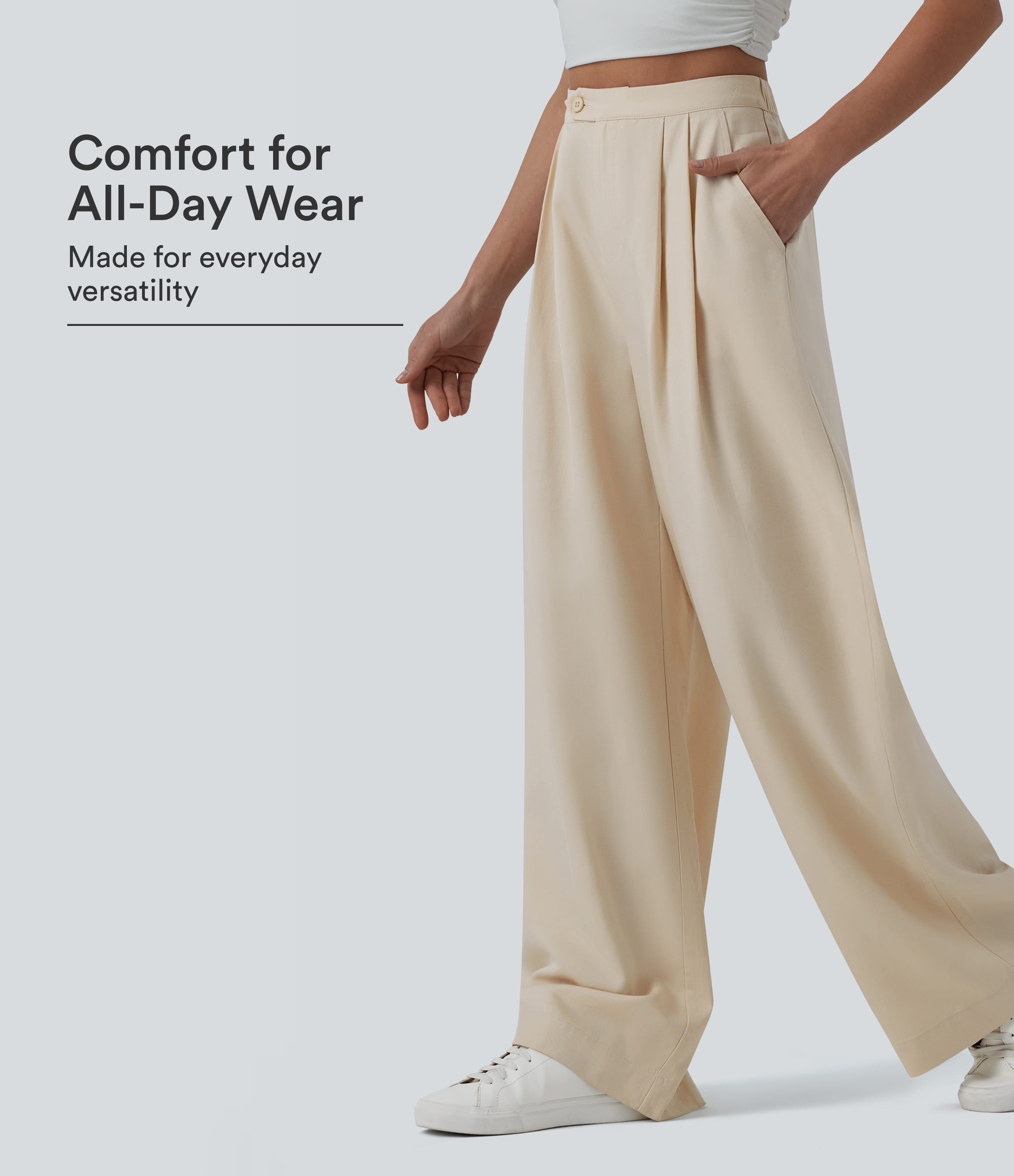 High Waisted Pleated Wide Leg Baggy Draped Flowy Linen Casual Pants with Pockets
