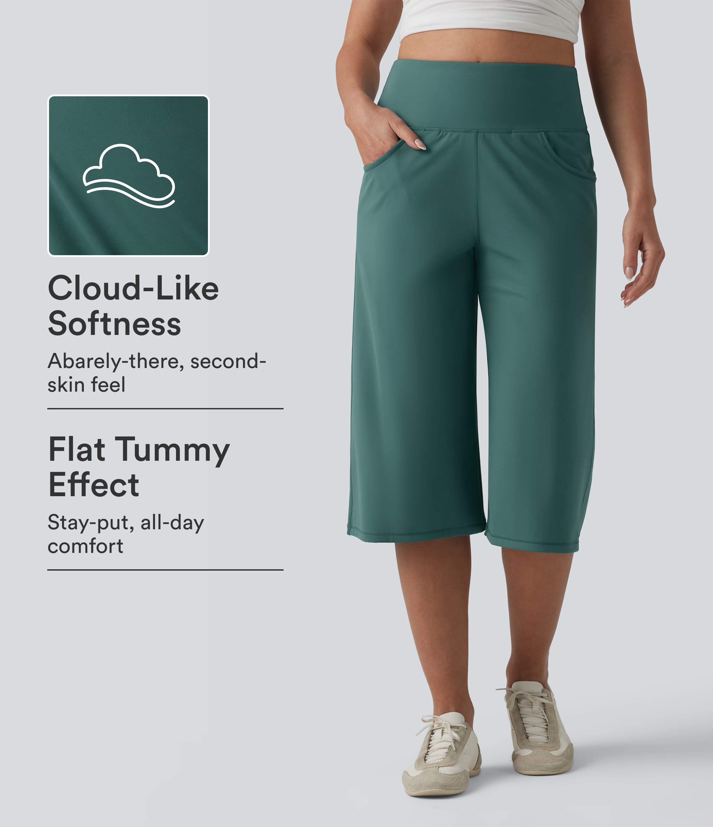 SoftlyZero™ Airy High Waisted Tummy Control Cool Touch Casual Capri Baggy Pants with Pockets