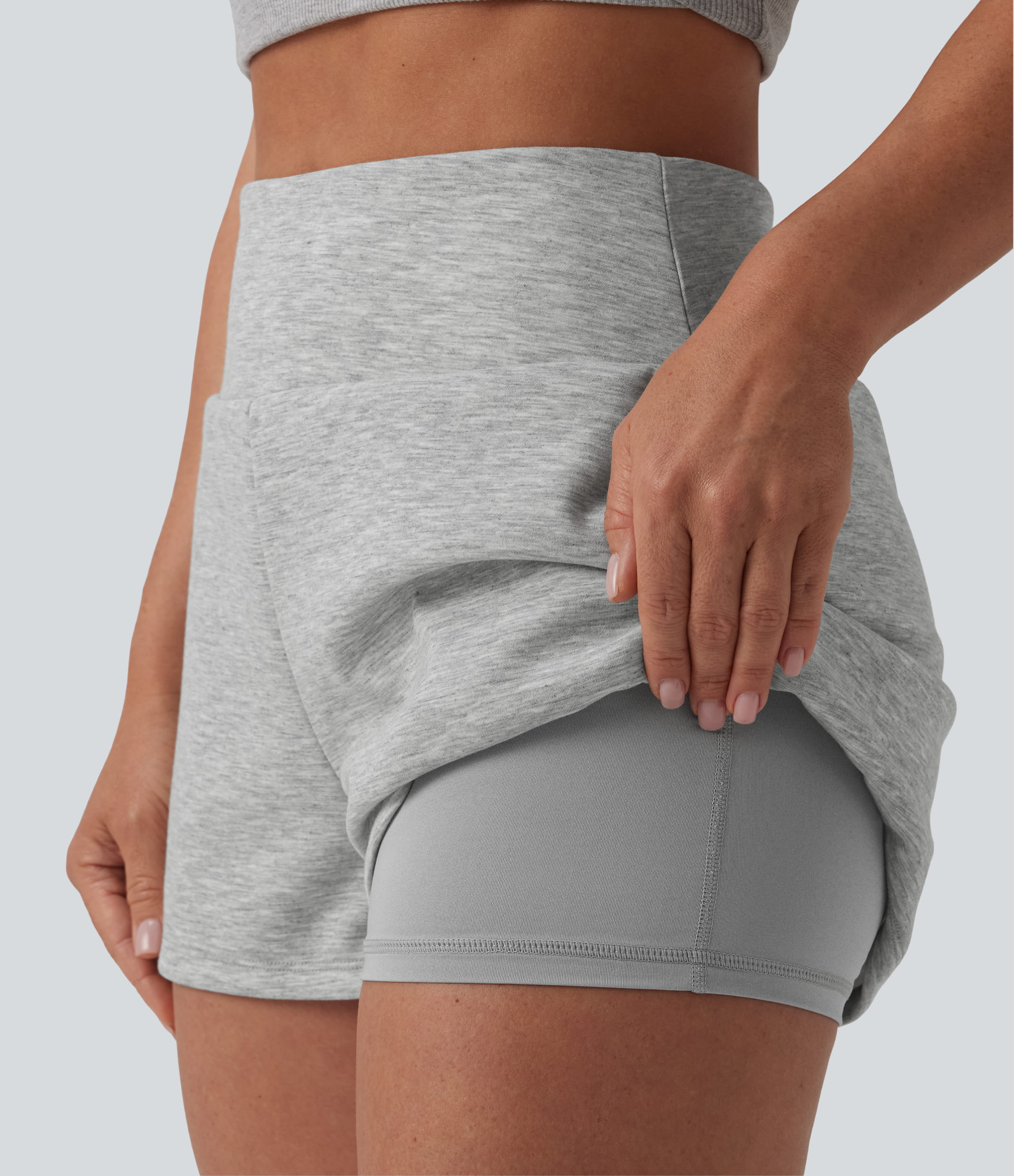 High Waisted Tummy Control 2-in-1 Casual Sweat Shorts 3'' with Pockets