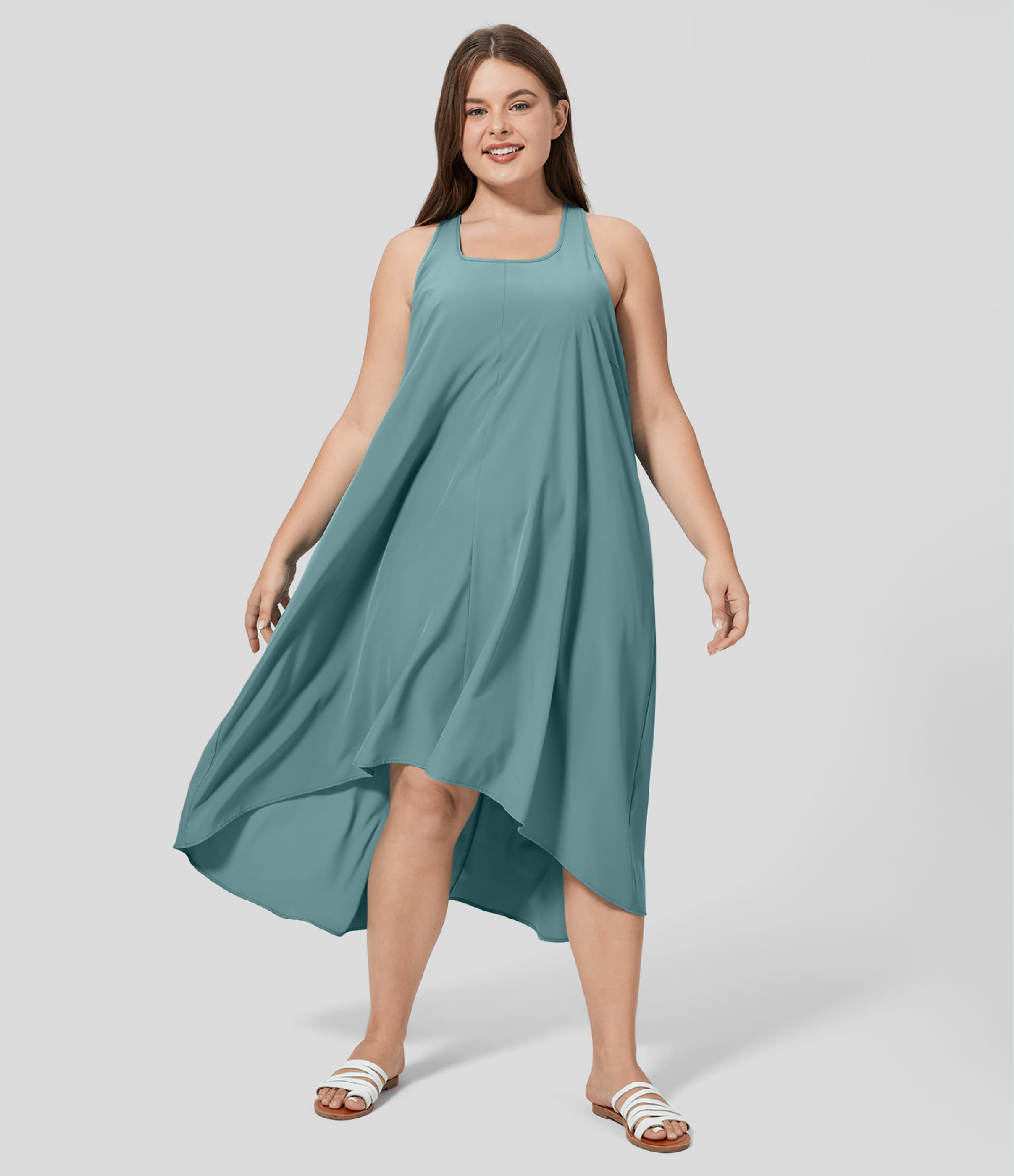Breezeful™ RacerPocket High Low Flowy Midi Quick Dry Casual Plus Size Dress