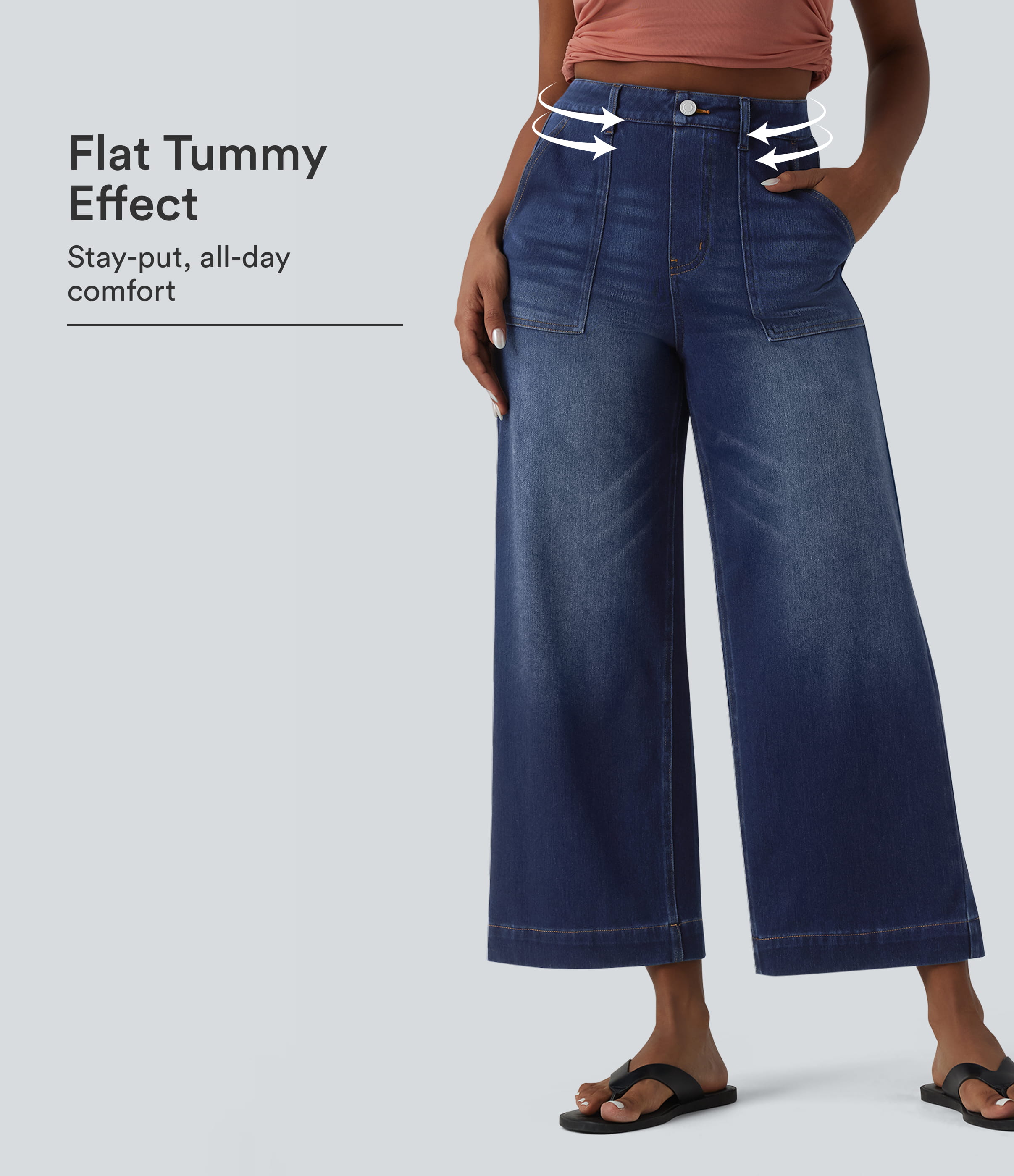 Halara Flex™ hochgeschnittene, bauchformende, lässige Baggy-Jeans mit Taschen