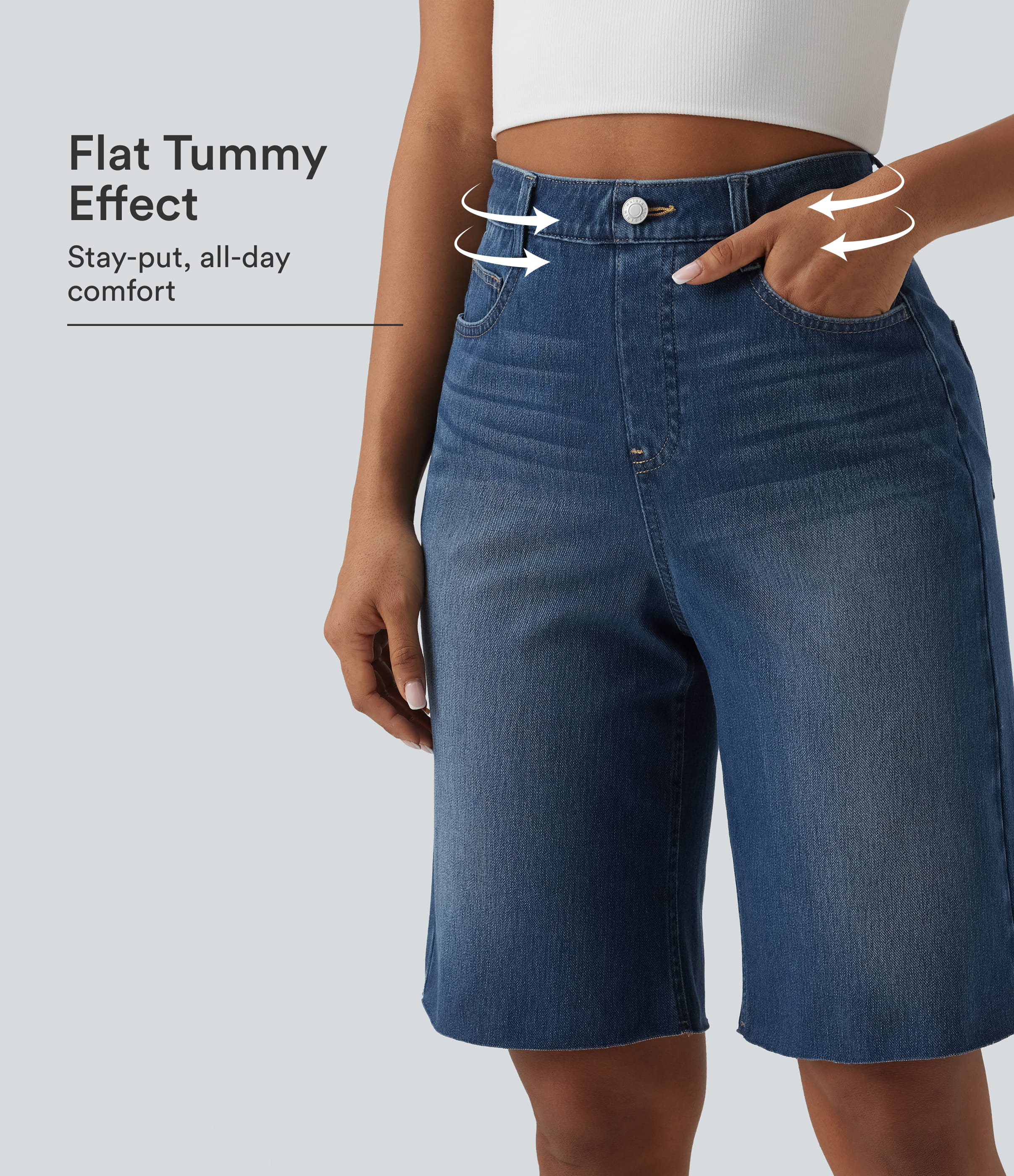 Halara Flex™ High Waisted Tummy Control Denim Casual Bermuda Shorts with Pockets