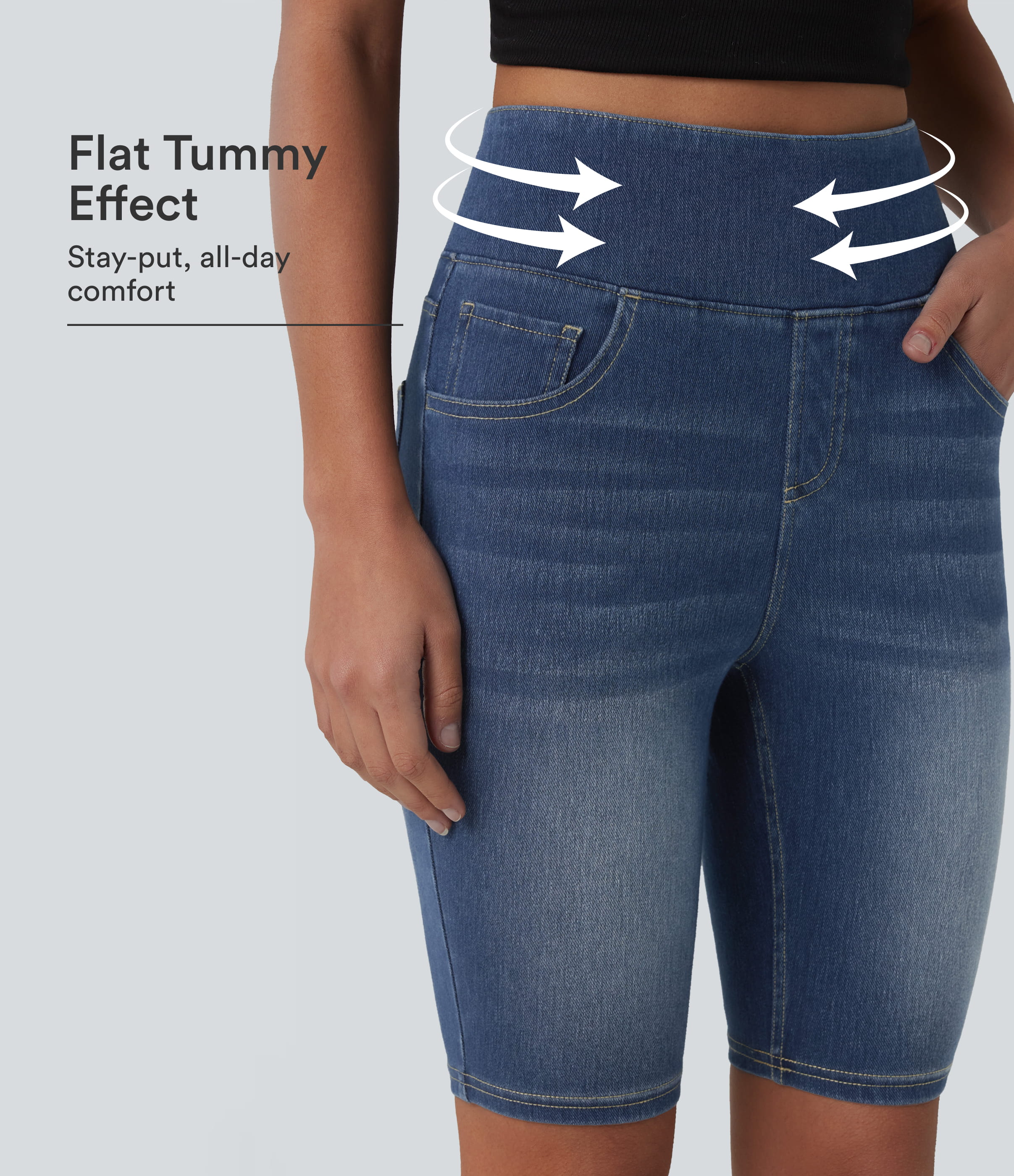 Halara Flex™ High Waisted Tummy Control Denim Casual Shorts 9'' with Pockets