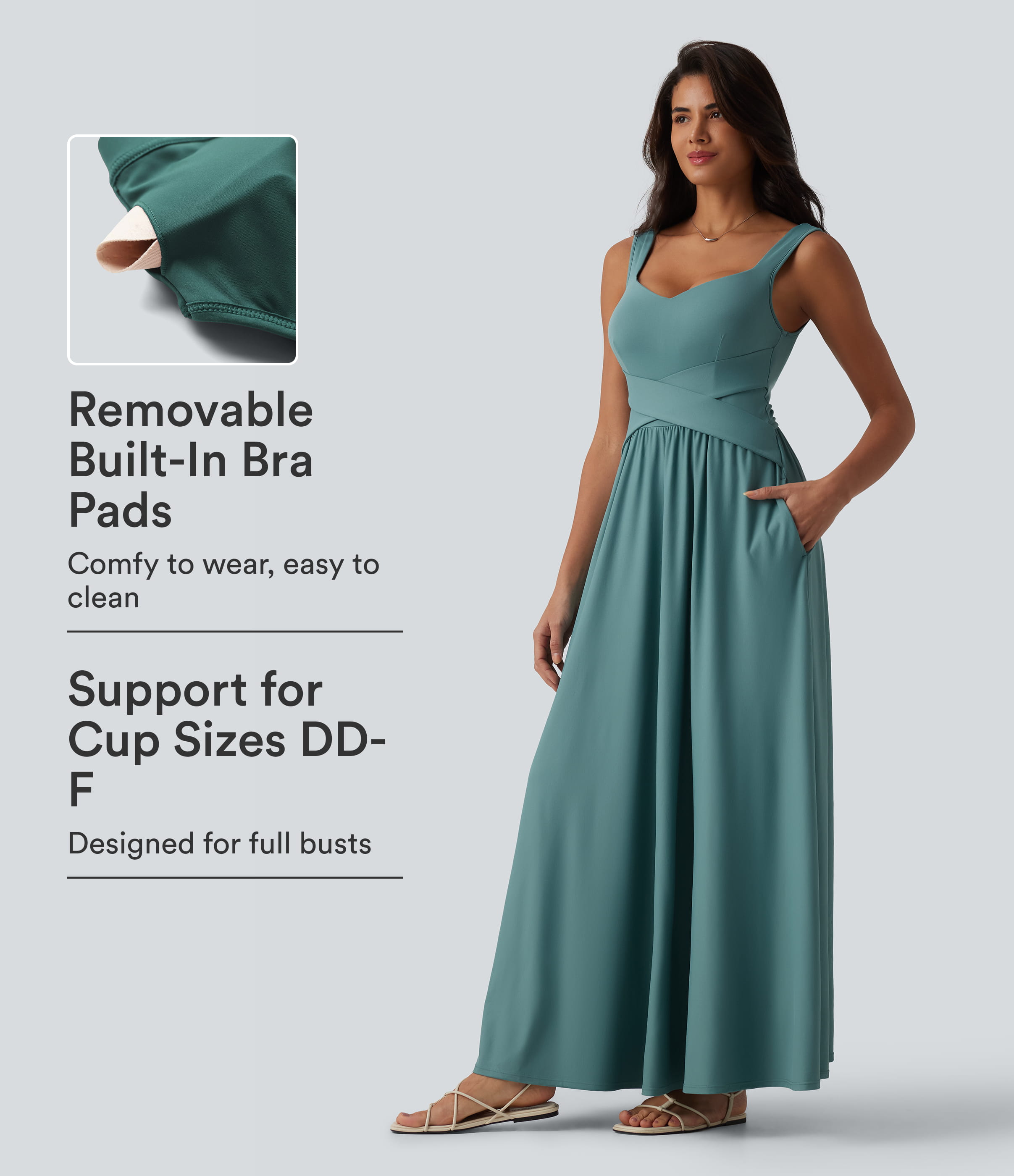 Built-in Bra Flowy Maxi Casual Dress with Pockets DD-F