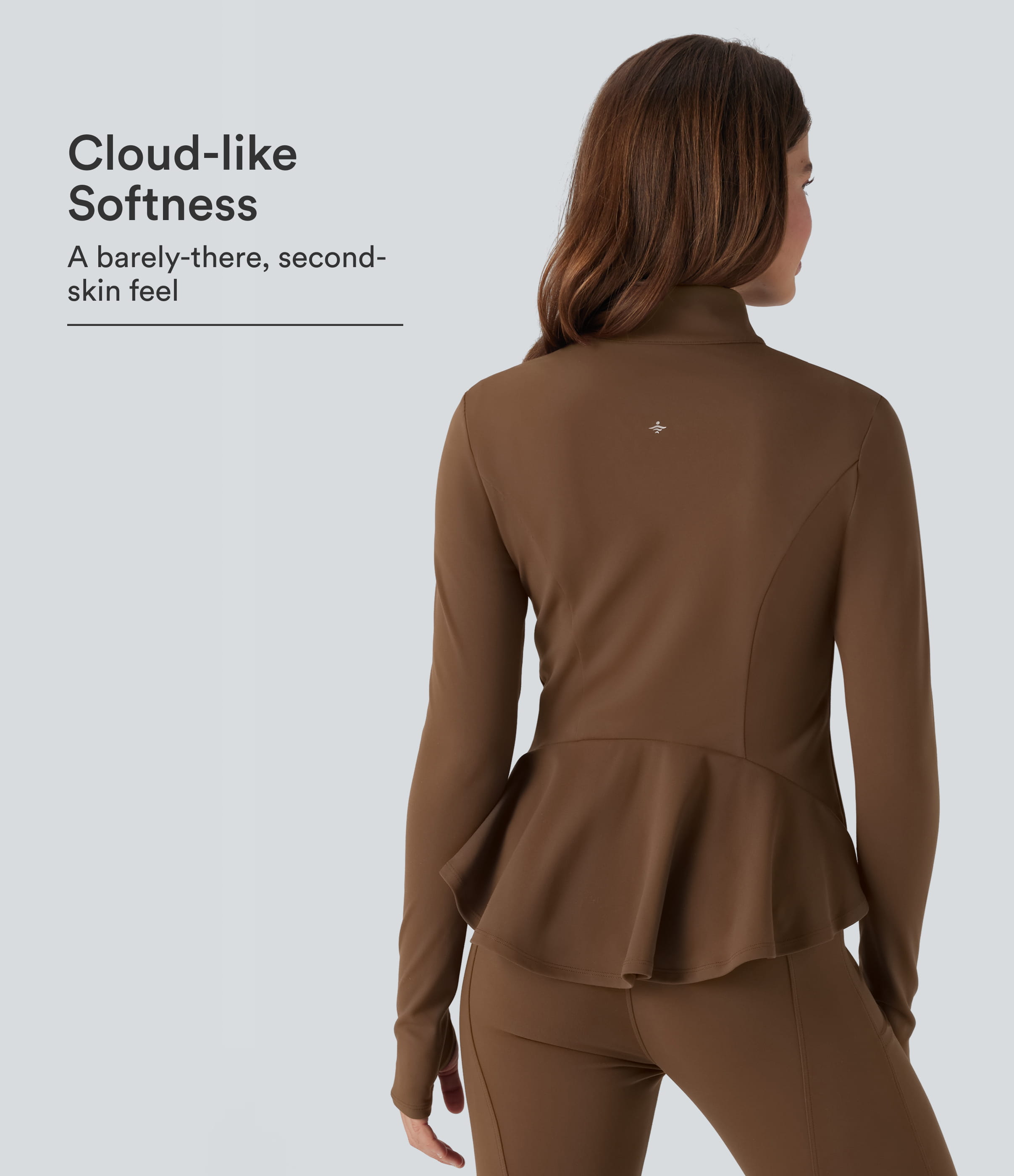 DayStretch Stand Collar Zipper Thumb Hole Ruffle Hem Slim Jacket with Pockets