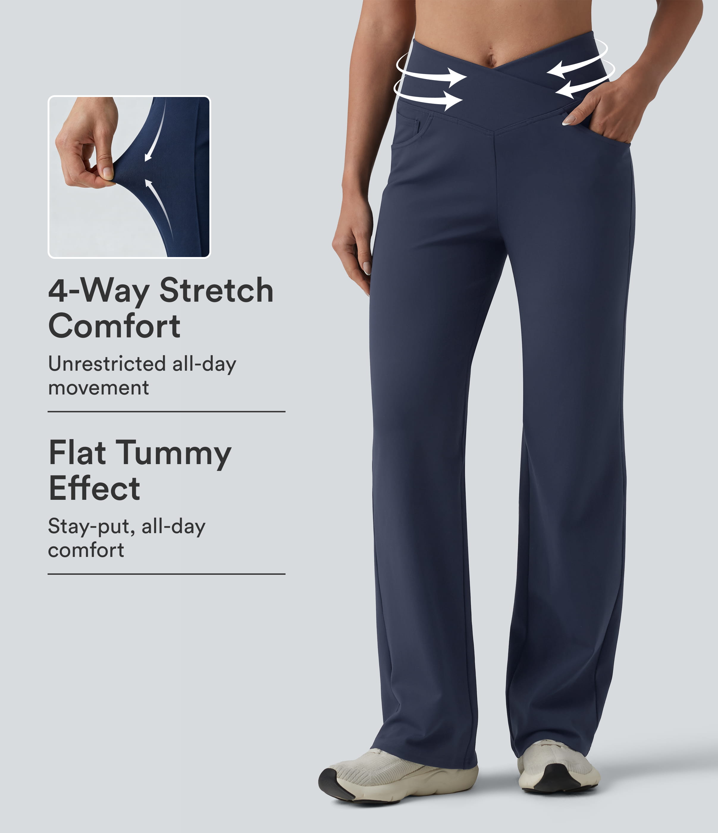 DayStretch Crossover High Waisted Tummy Control Yoga Straight Leg Pants with Pockets