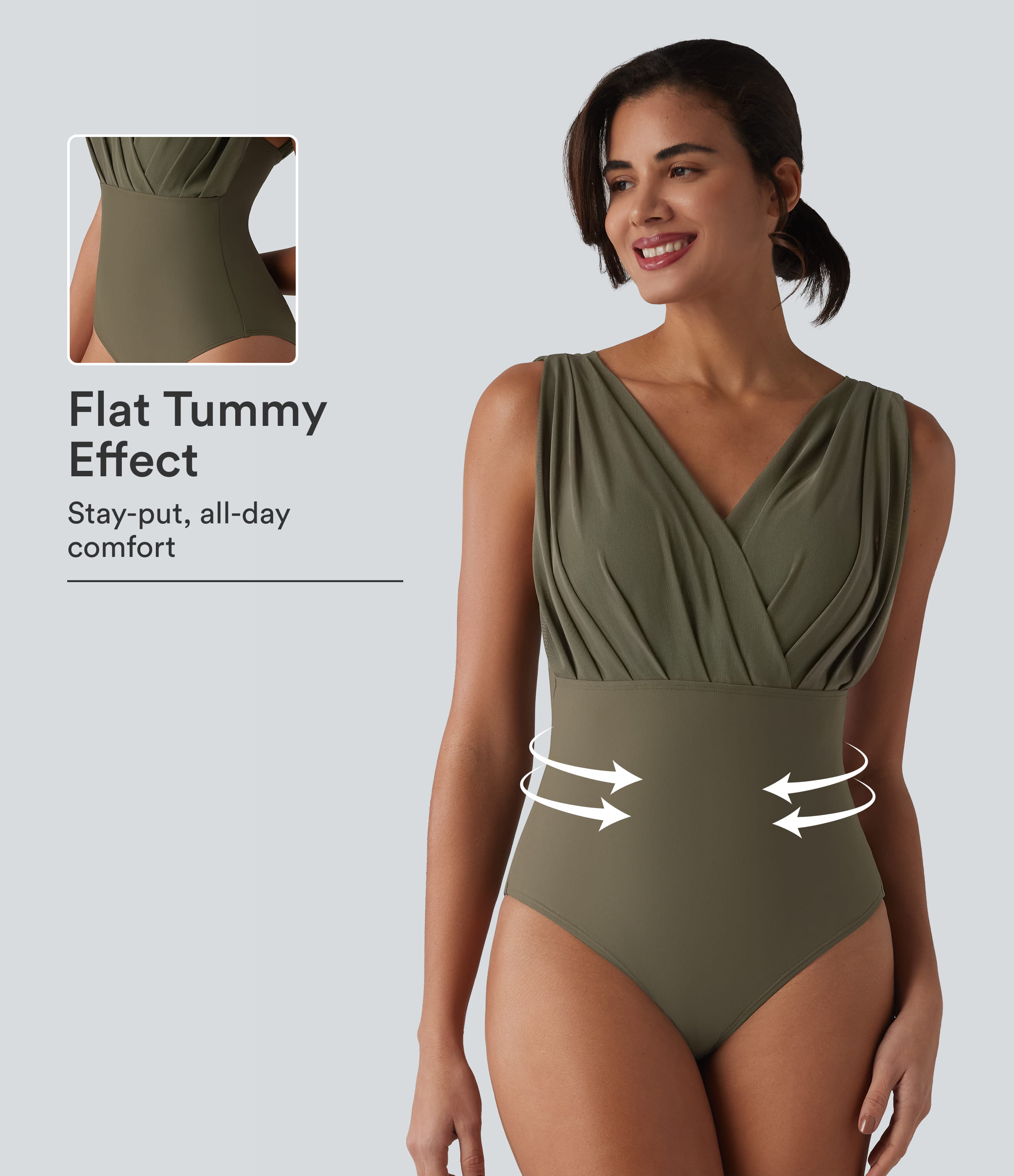 V-neck Sleeveless Tummy Control Built-in Bra One Piece Swimsuit