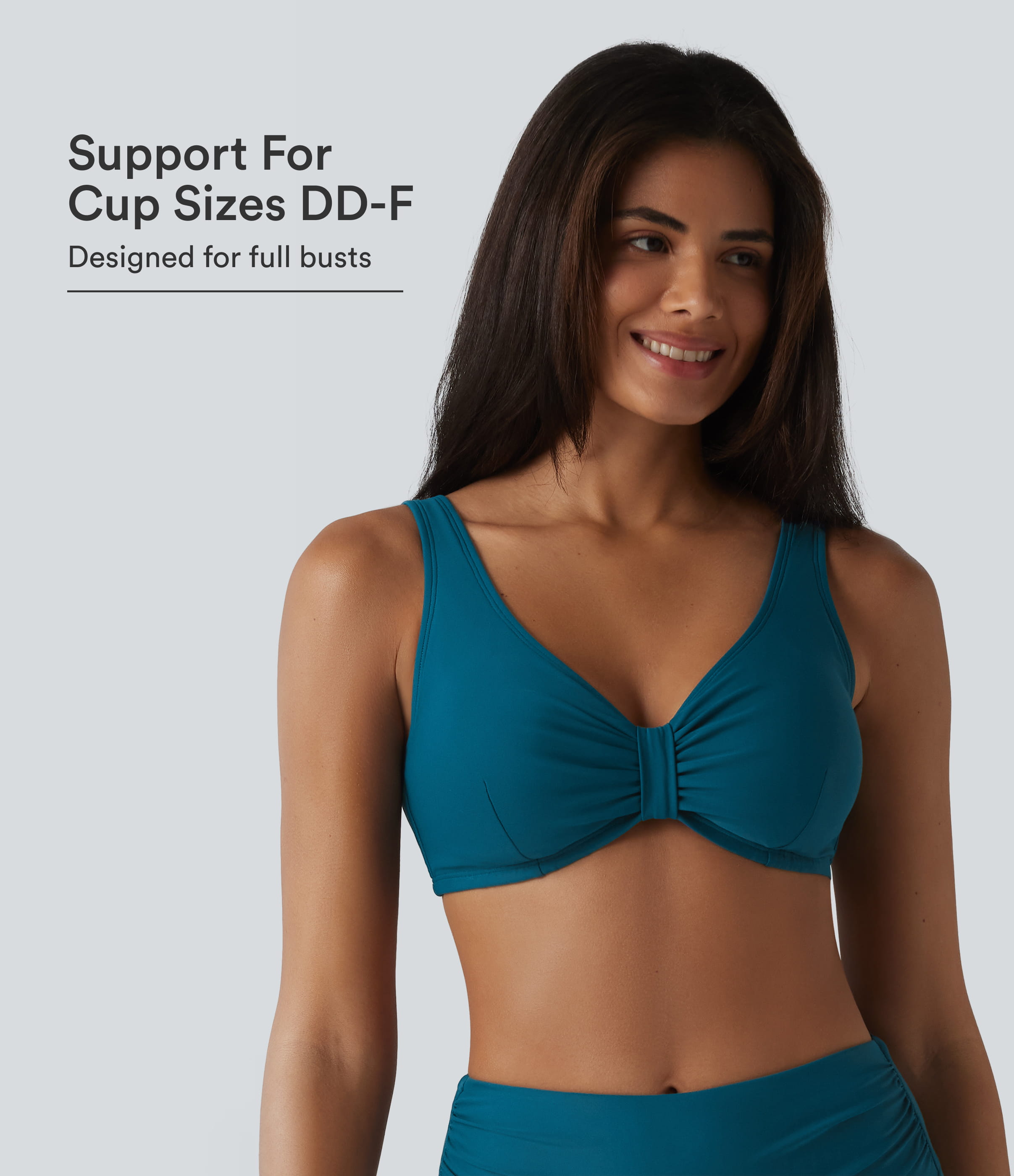 V Neck Sheen Bikini Top Swimsuit DD-F Cups