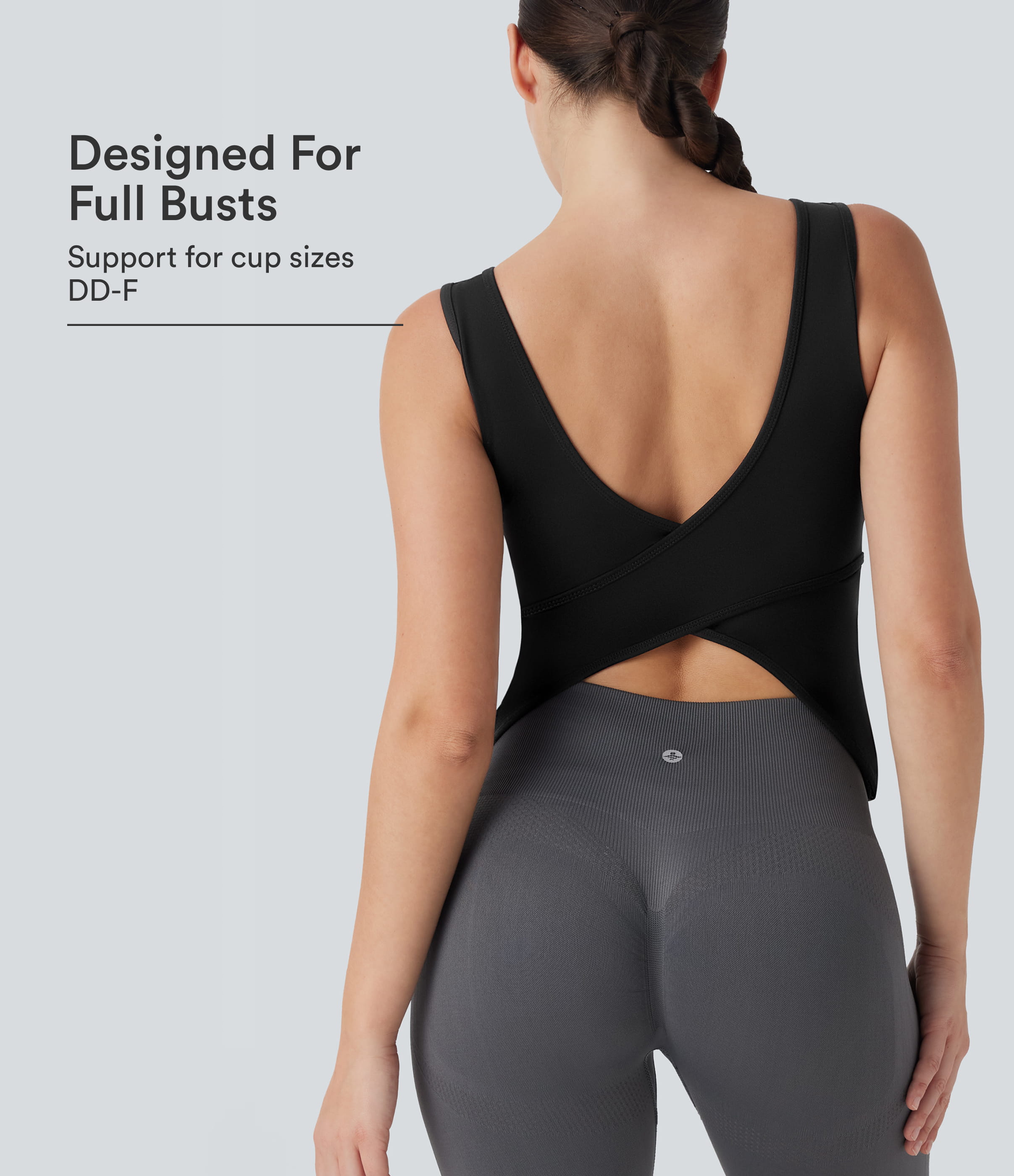 Black U Neck Crossover Yoga Tank Top-Longer Length DD-F Cups / 1