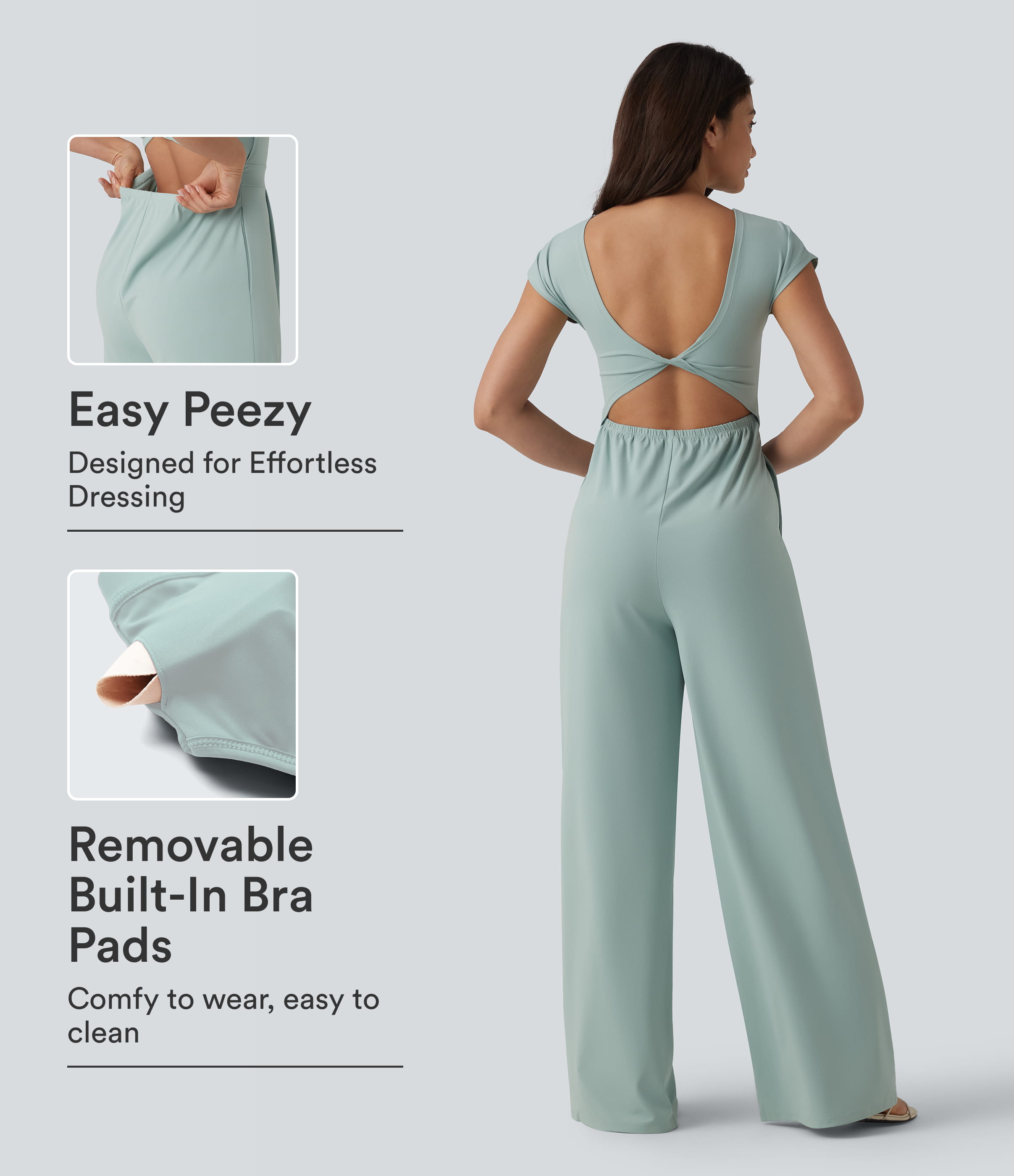 Twisted Backless Built-in Bra Casual Jumpsuit with Pockets-Easy Peezy