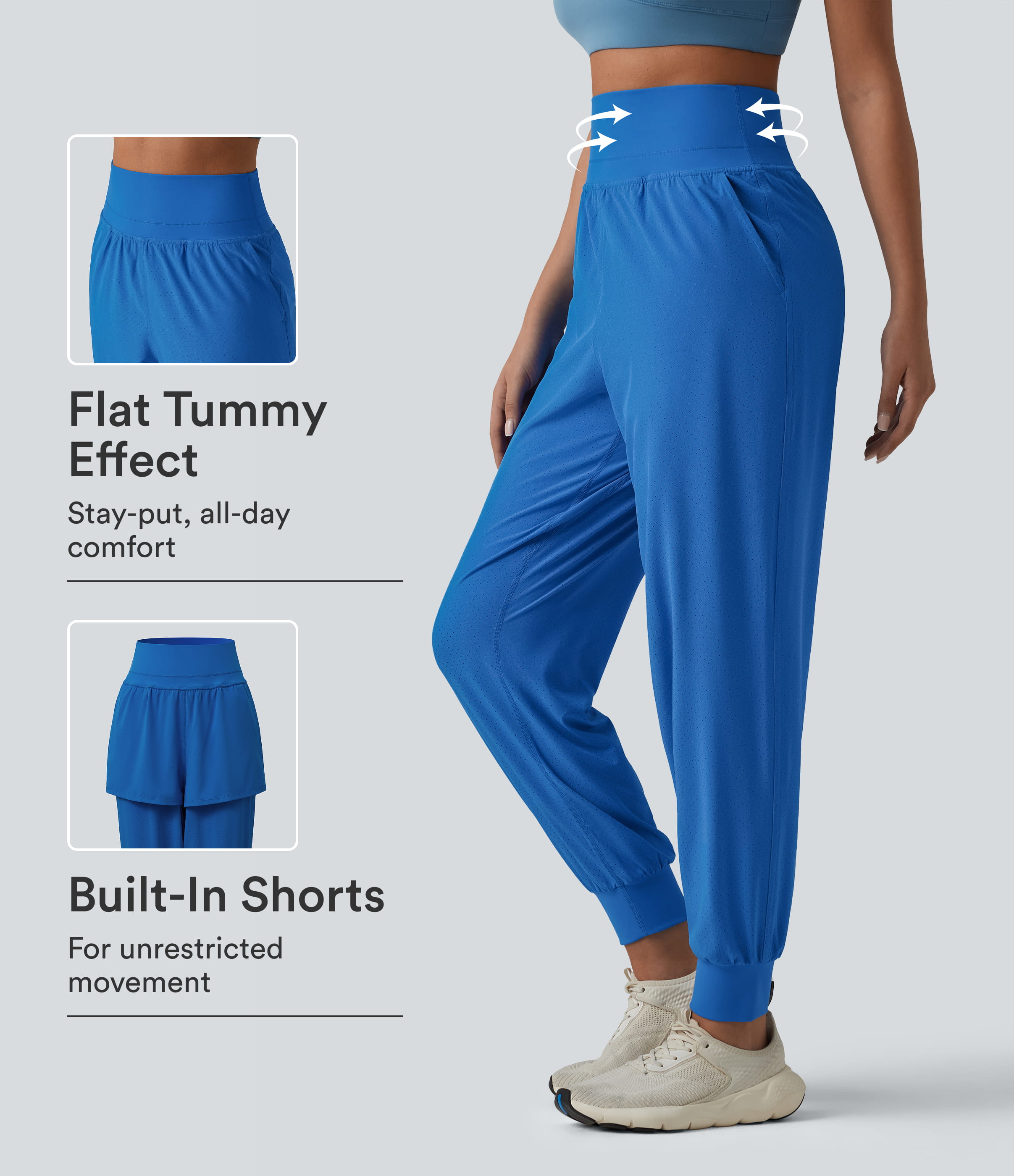 High Waisted Tummy Control 2-in-1 Perforated Quick Dry Running Joggers with Pockets