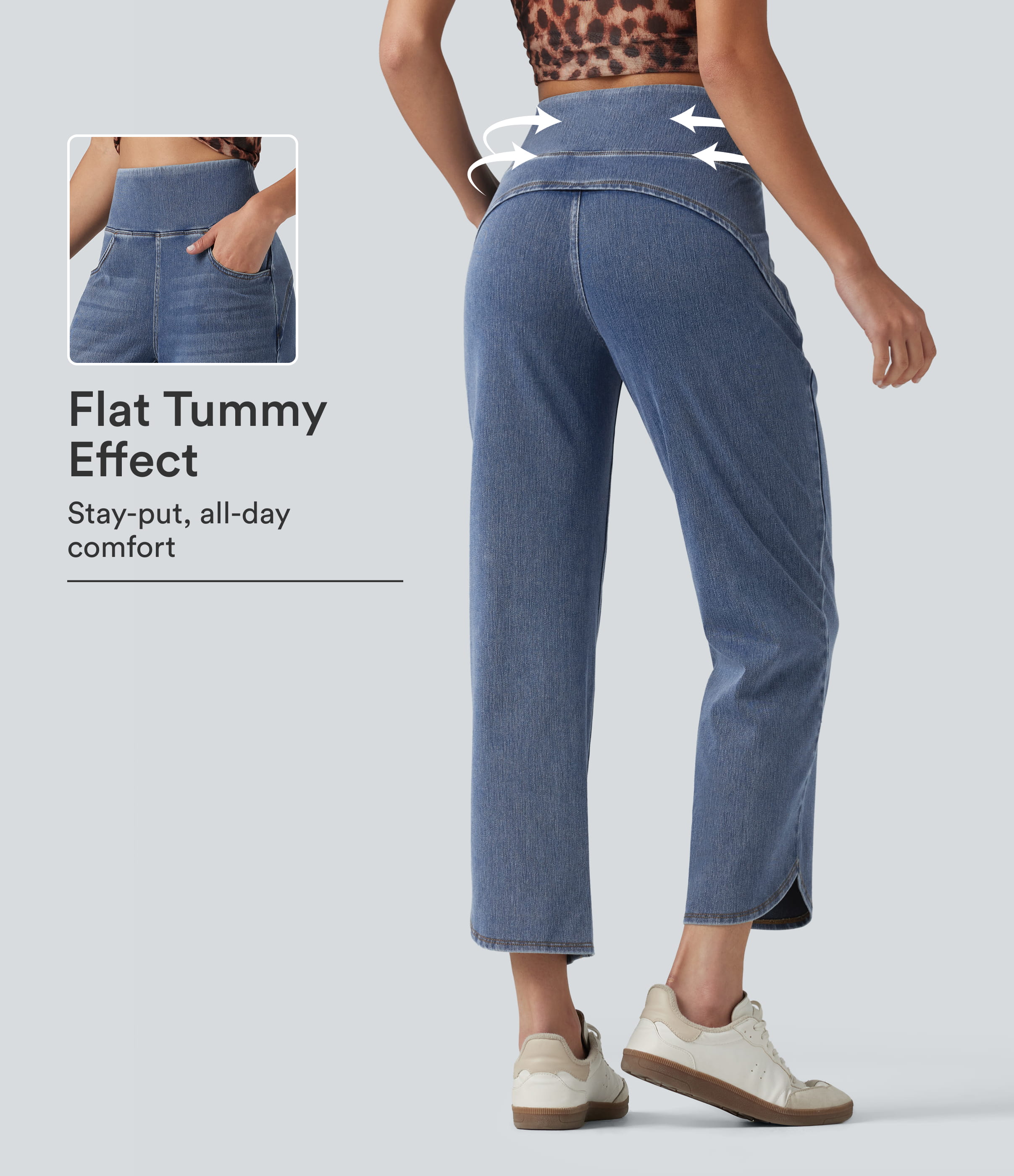 Halara Flex™ High Waisted Tummy Control Curved Hem Skinny Casual 7/8 Jeans with Pockets