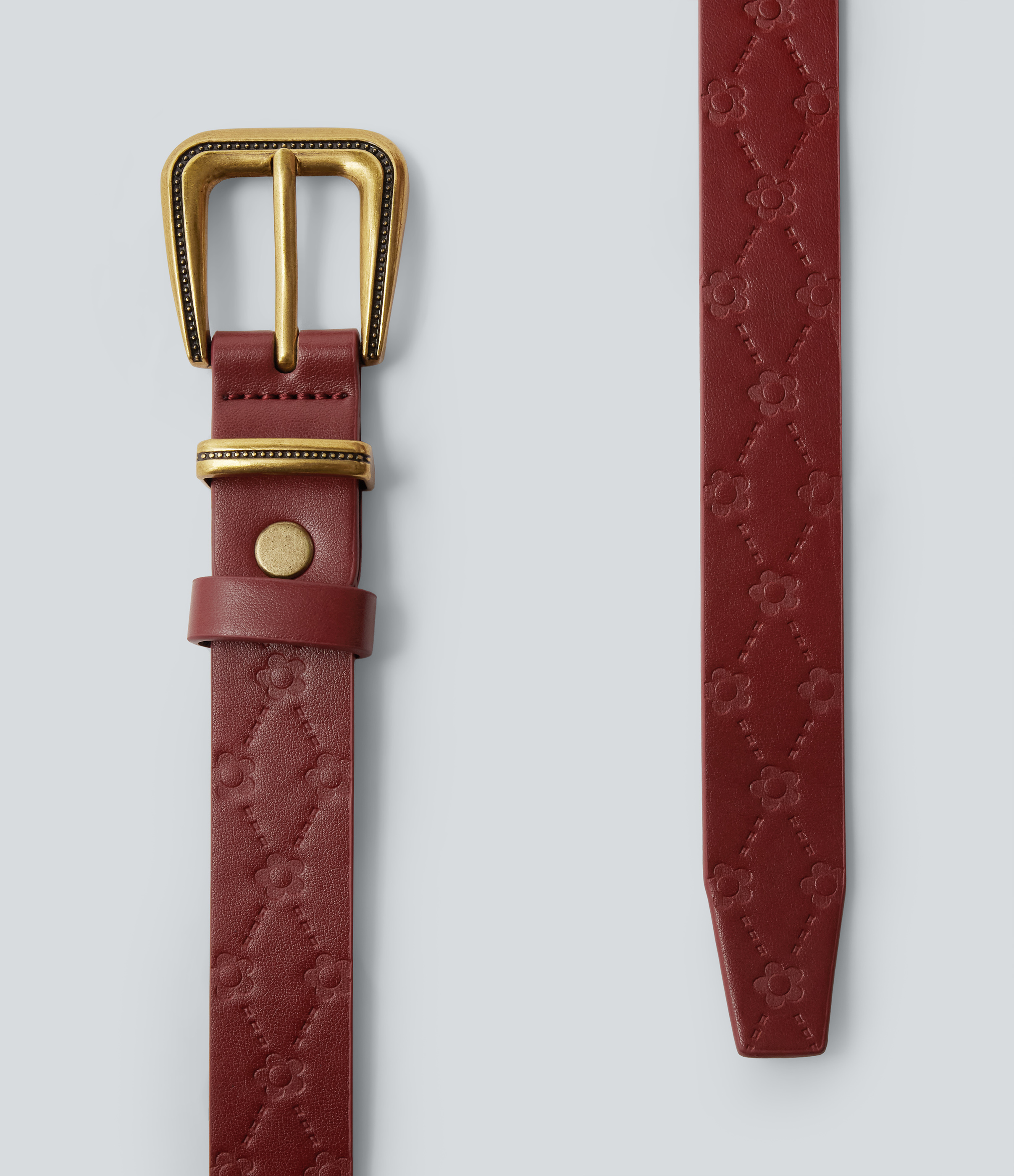 Marron Ceinture vintage à boucle métallique embossée / 2