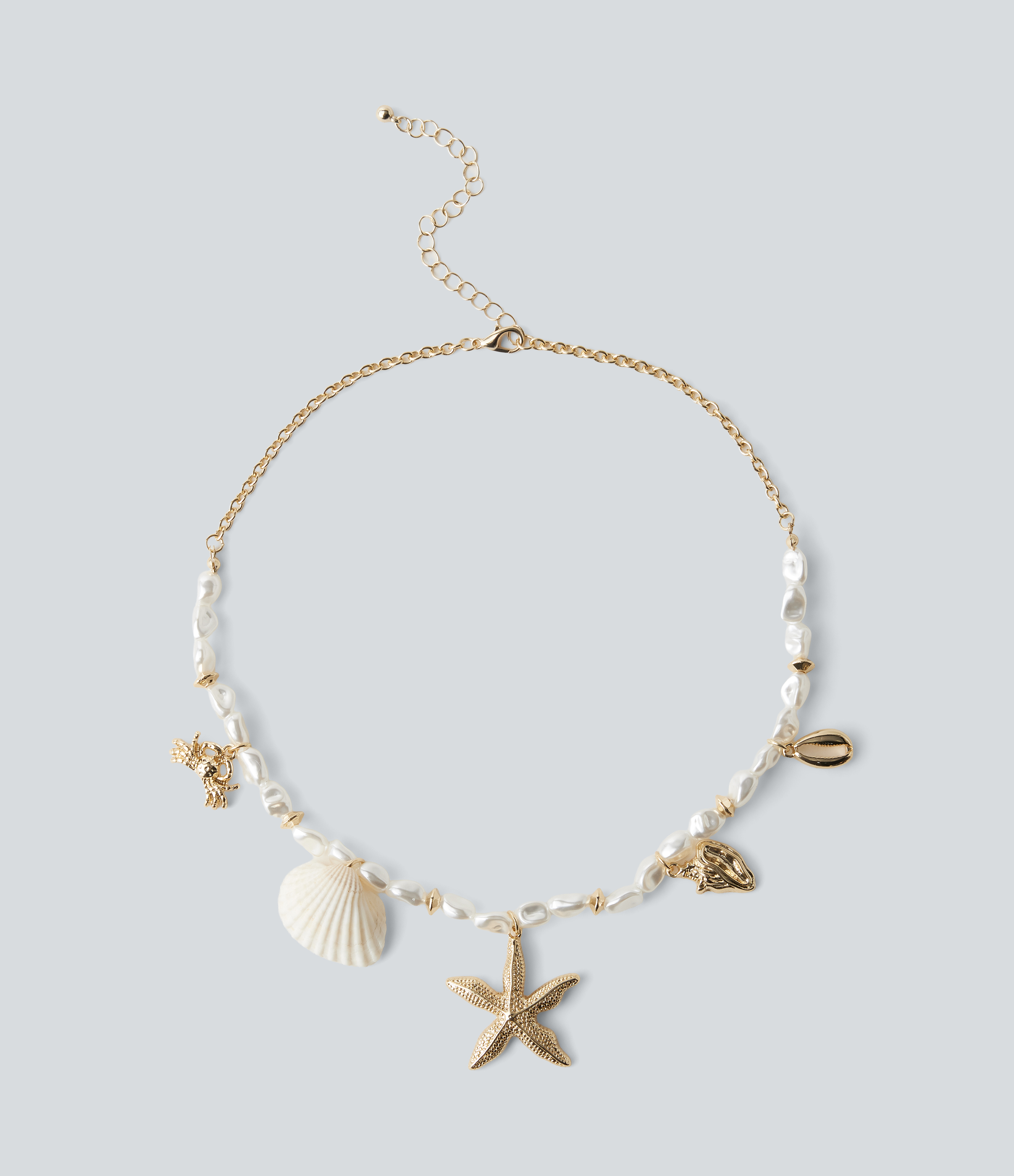 Starfish and Shell Pendant Pearls Necklace